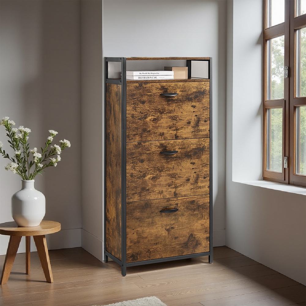 Jalatsikapp 3 klapiga, 15–18 paari, 60 x 30 x 130 cm, pruun-must