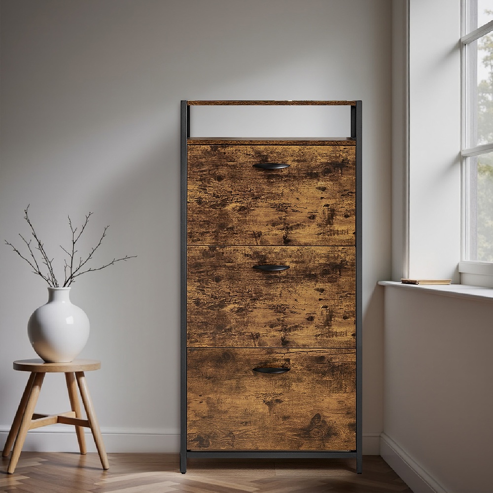 Batų spintelė su 3 atverčiamomis durelėmis, 15–18 porų, 60 x 30 x 130 cm, ruda-juoda - Image 2