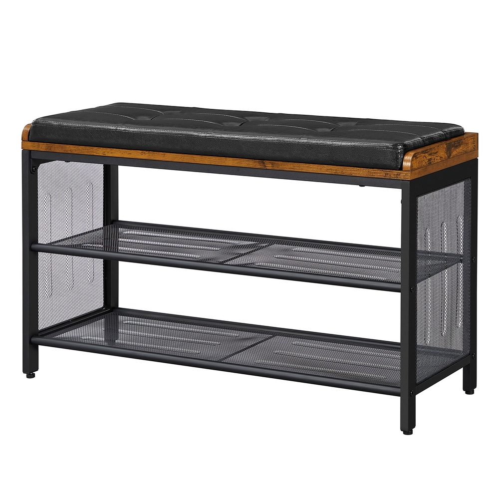 Jalatsipink polsterdatud istmega ja metallvõrkriiuliga, 80 x 30 x 48 cm, tumepruun