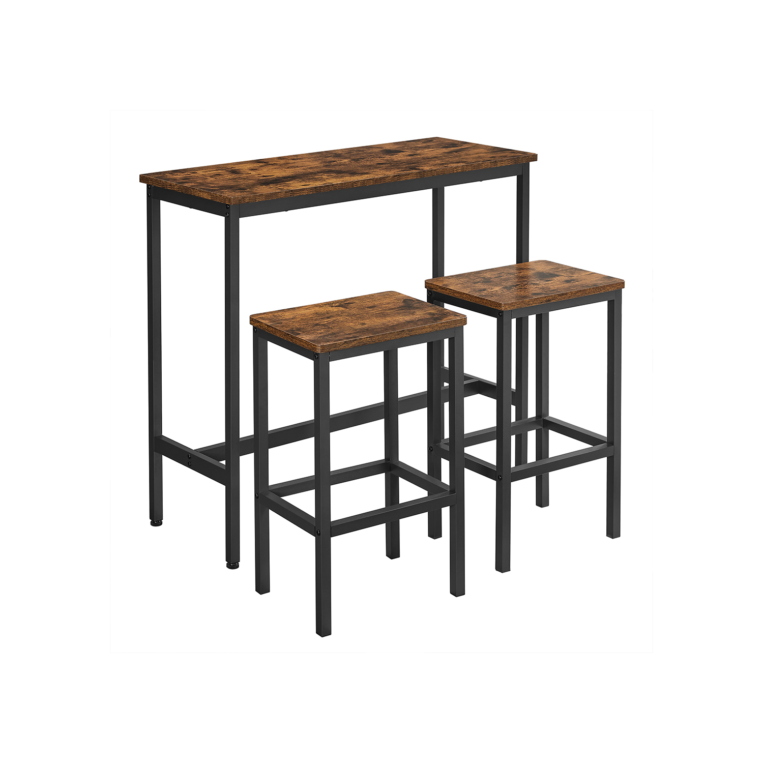 Baarilaua komplekt, 100 x 40 x 90 cm, 2 baaritooliga, industriaalstiilis, pruun-must