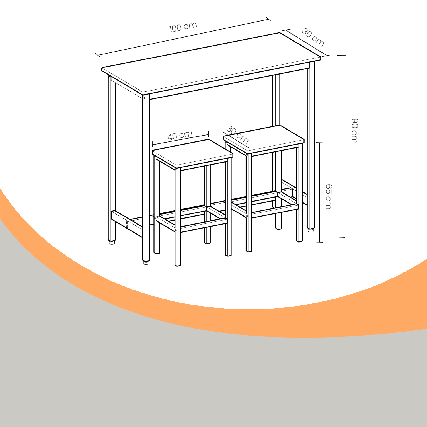 Bāra galda komplekts ar 2 krēsliem, 100 x 40 x 90 cm, pelēkbrūns-melns, tērauds - Image 5