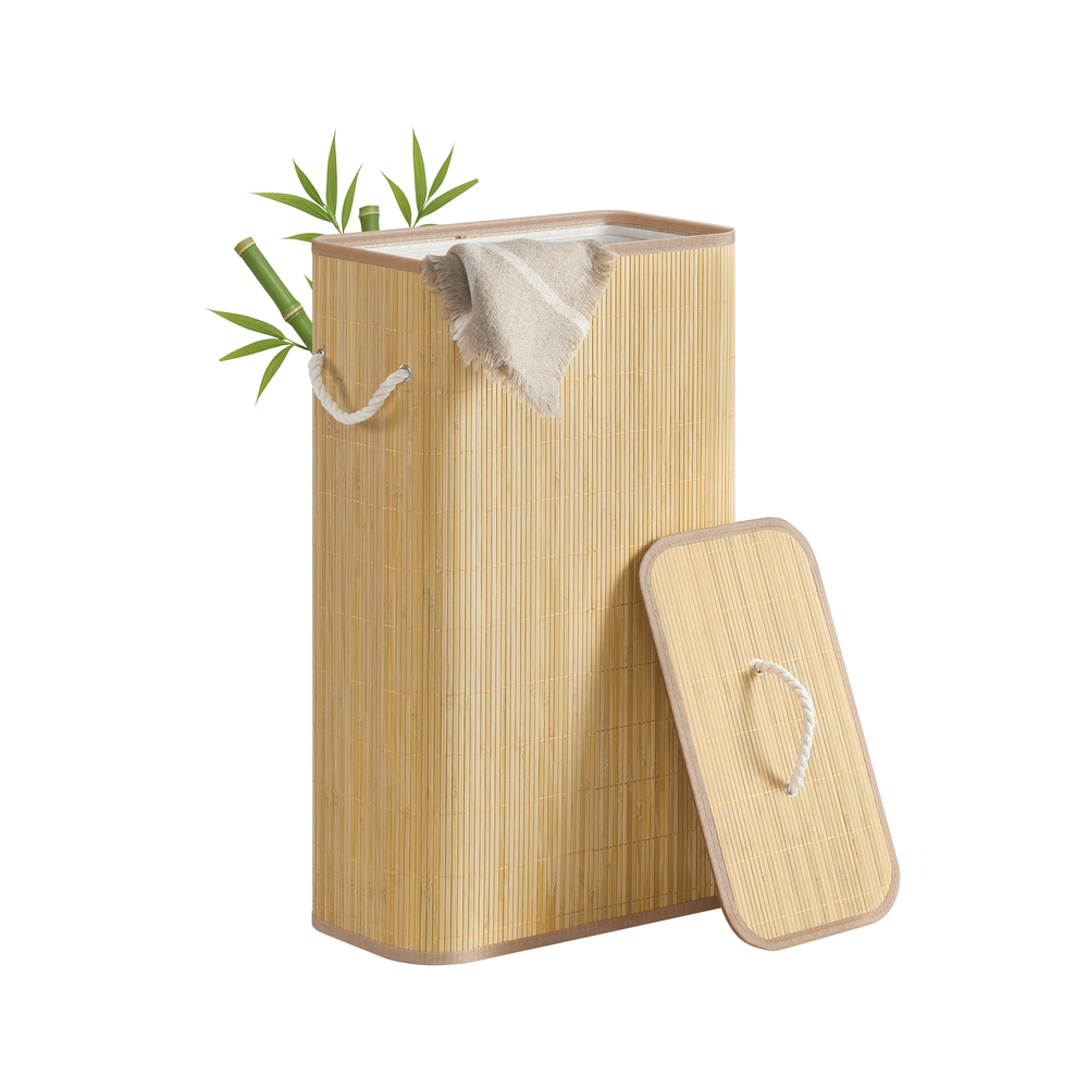 Bambusest pesukorv kaanega, 60 l, 40 x 22 x 70 cm, naturaalset värvi