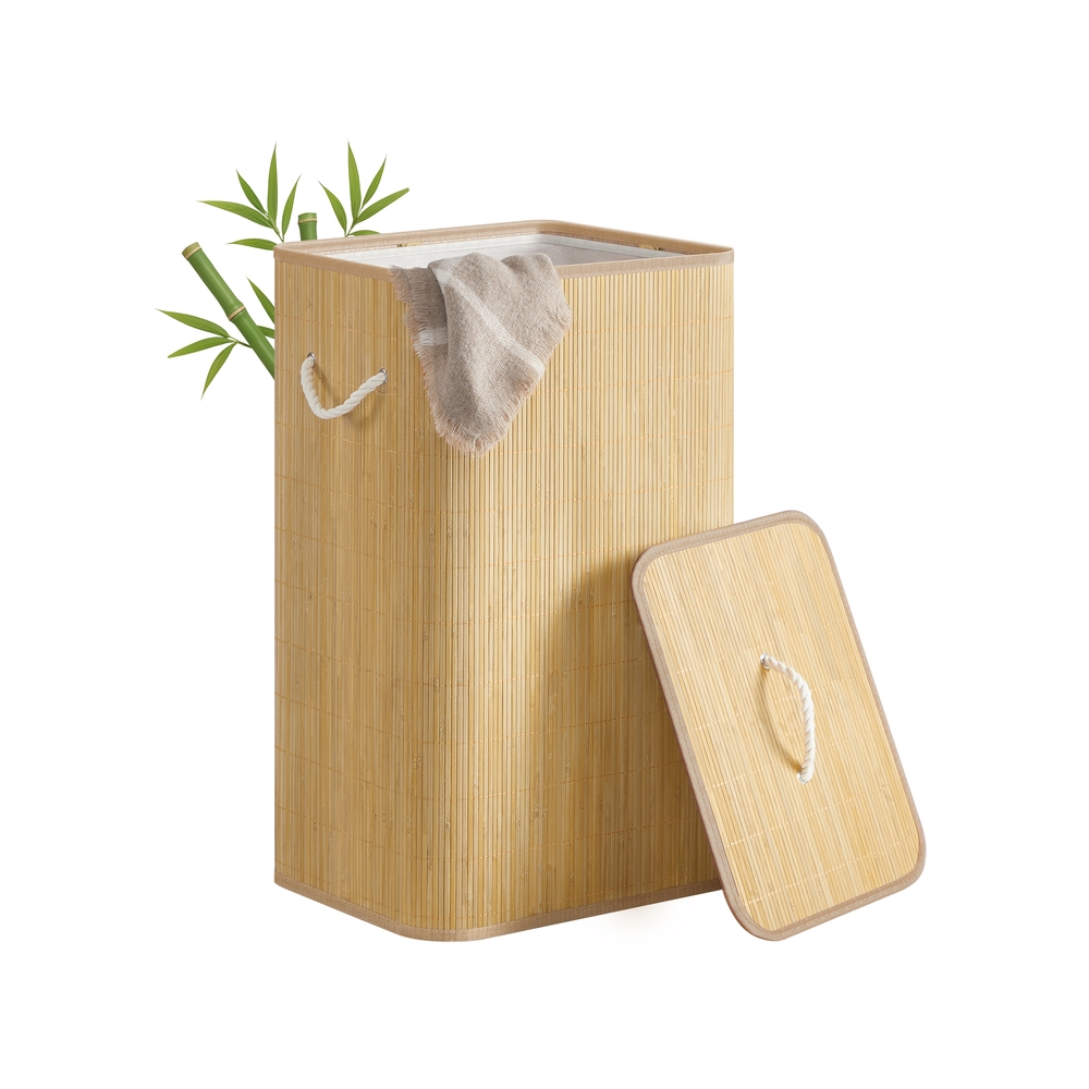 Bambusest pesukorv kaanega, 60 l, 40 x 32 x 70 cm, naturaalset värvi
