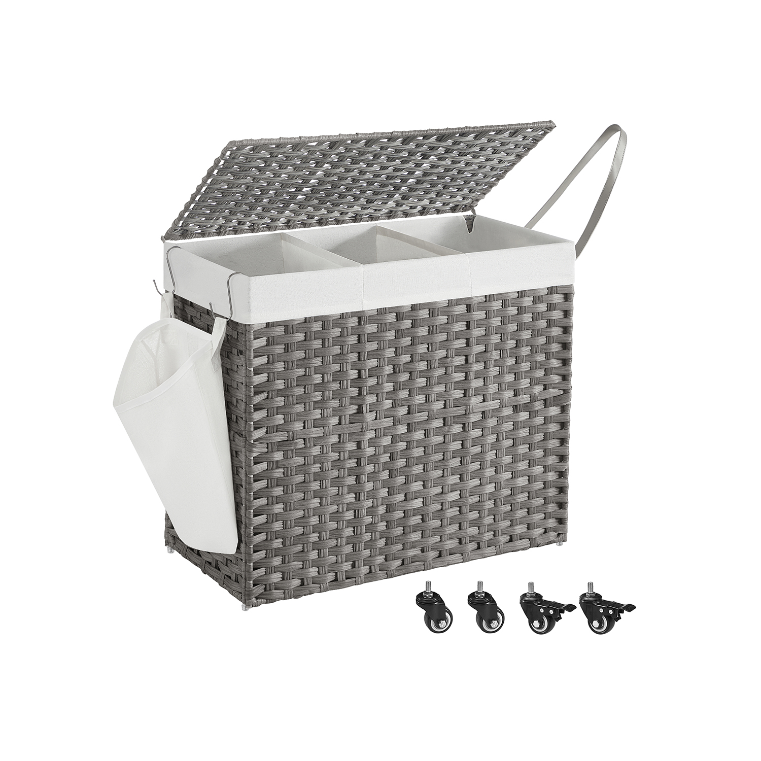 Pesu sorteerimiskorv 3 sektsiooniga, 140 l, hall, 70 x 36 x 66 cm