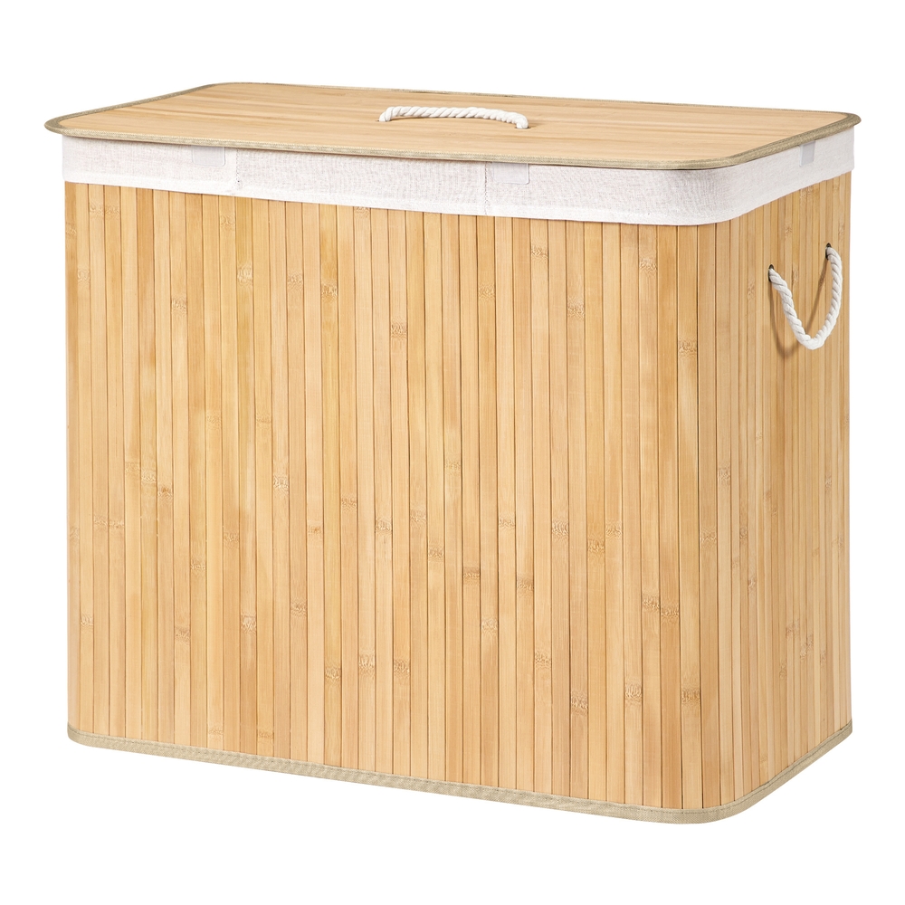Veļas grozs ar vāku, 3 nodalījumi, 170 l, bambusa, 70 x 40 x 61 cm - Image 5