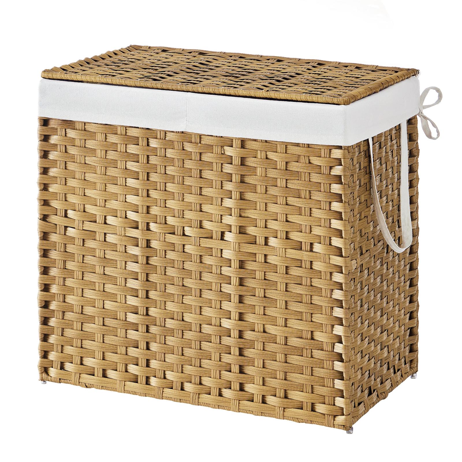 2 sektsiooniga pesusorteerija, 90 l, naturaalset tooni, 66 x 40 x 61 cm