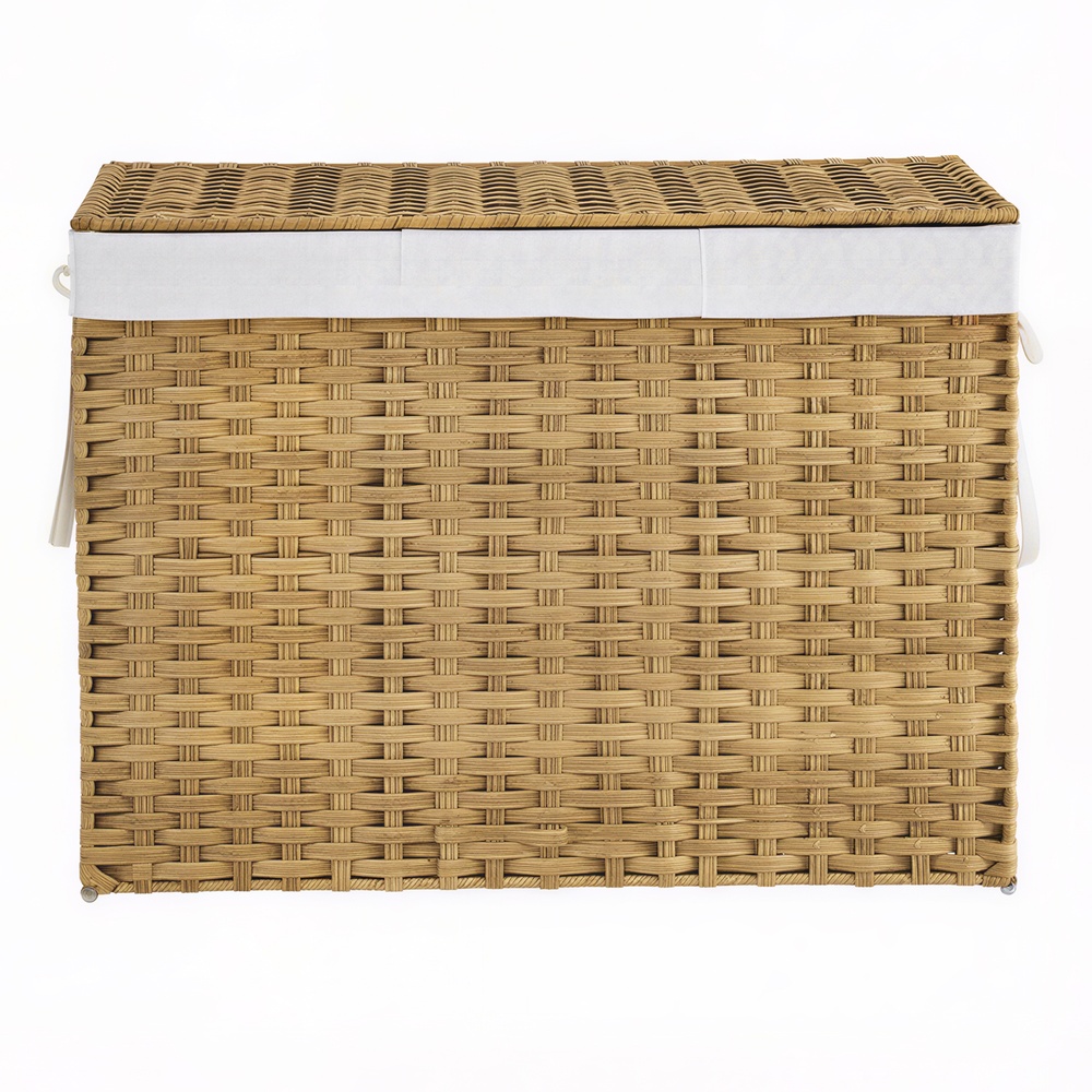 Veļas grozs ar 3 nodalījumiem, 90 l, salokāms, dabīgā krāsā, 86 x 40 x 61 cm