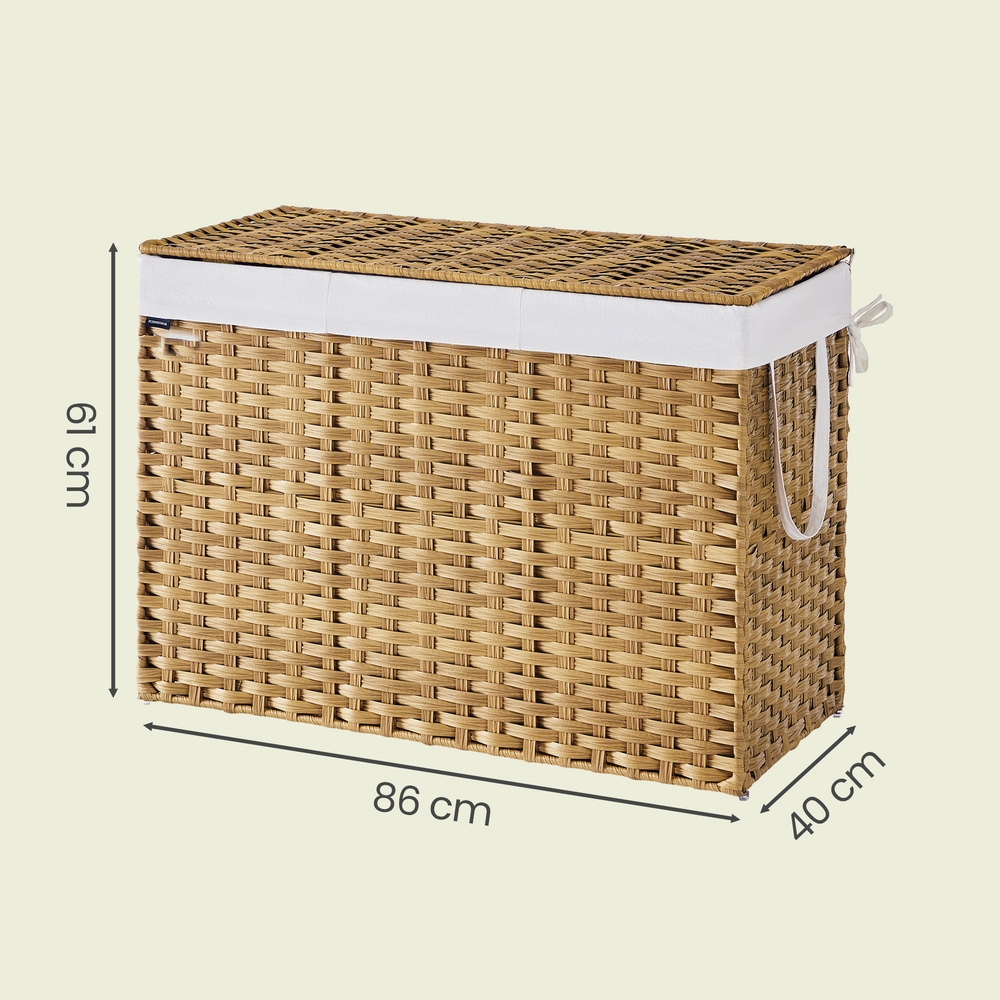 Veļas grozs ar 3 nodalījumiem, 90 l, salokāms, dabīgā krāsā, 86 x 40 x 61 cm - Image 3