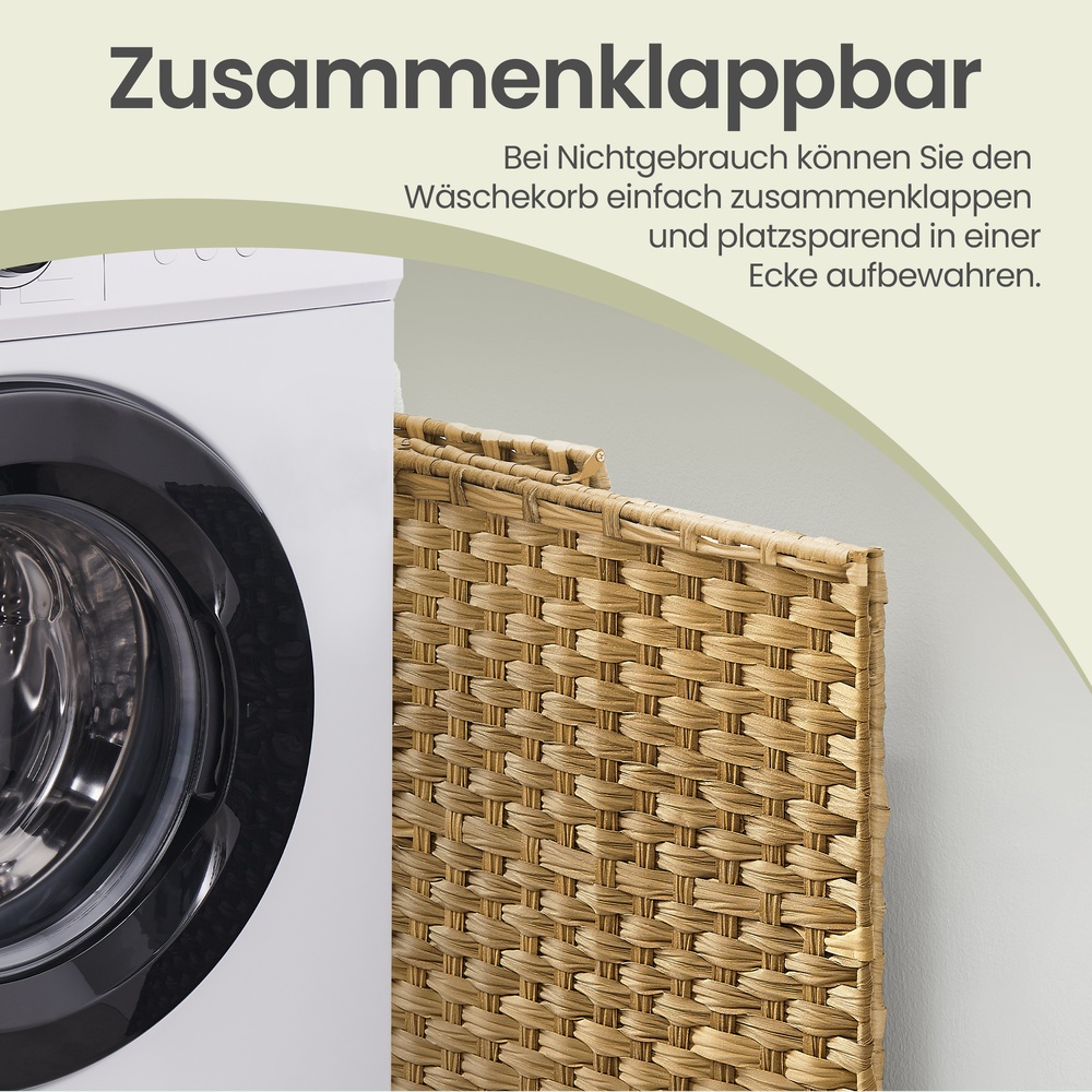 Veļas grozs ar 3 nodalījumiem, 90 l, salokāms, dabīgā krāsā, 86 x 40 x 61 cm - Image 7