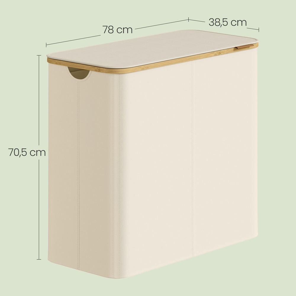 Veļas šķirošanas grozs ar 4 nodalījumiem, 150 l, ar vāku, balts, 78 x 38,5 x 70,5 cm - Image 3