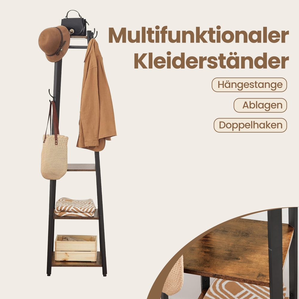 Drēbju statīvs ar 4 plauktiem, industriāls stils, vintage krāsa, 45 x 45 x 181 cm - Image 3