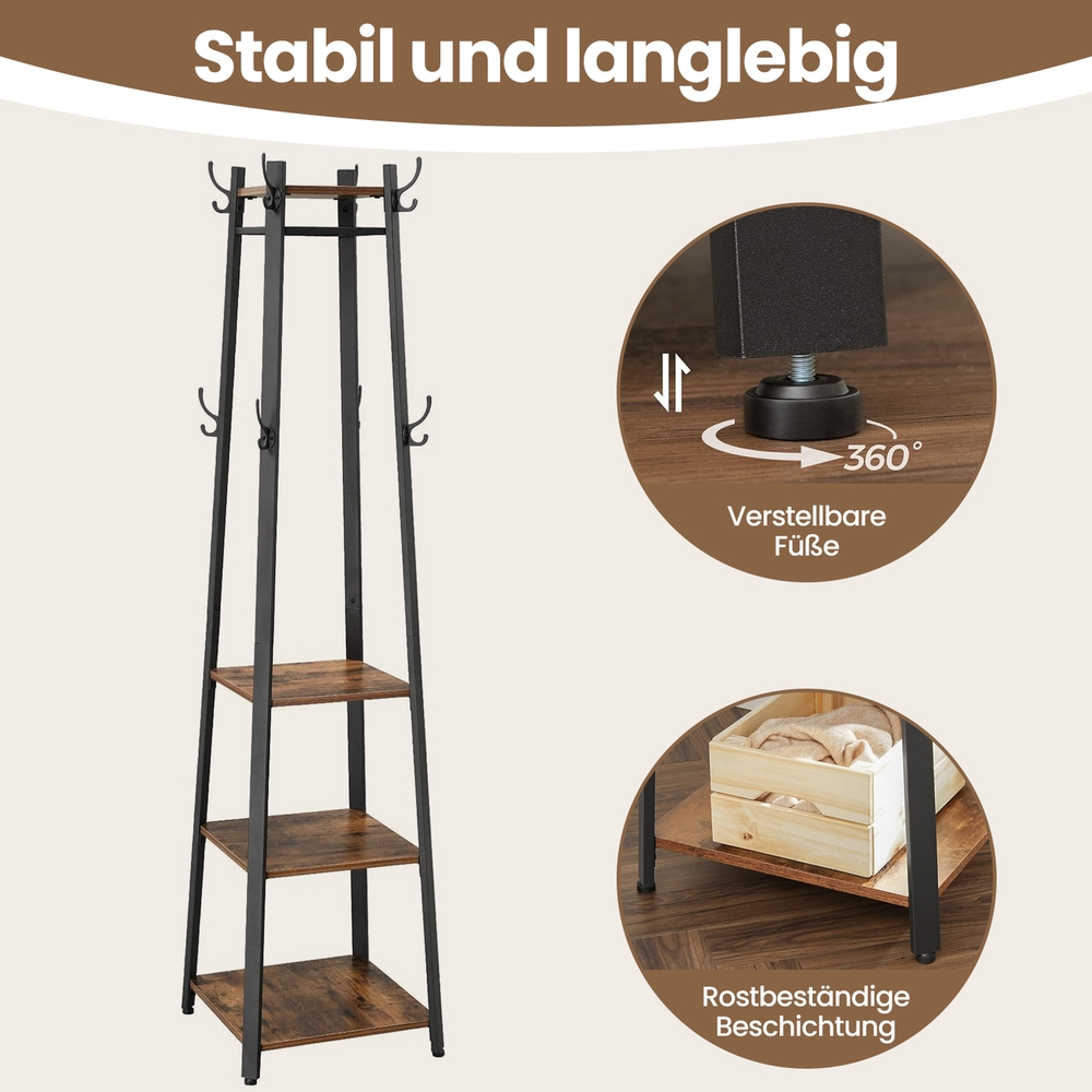 Drēbju statīvs ar 4 plauktiem, industriāls stils, vintage krāsa, 45 x 45 x 181 cm - Image 4