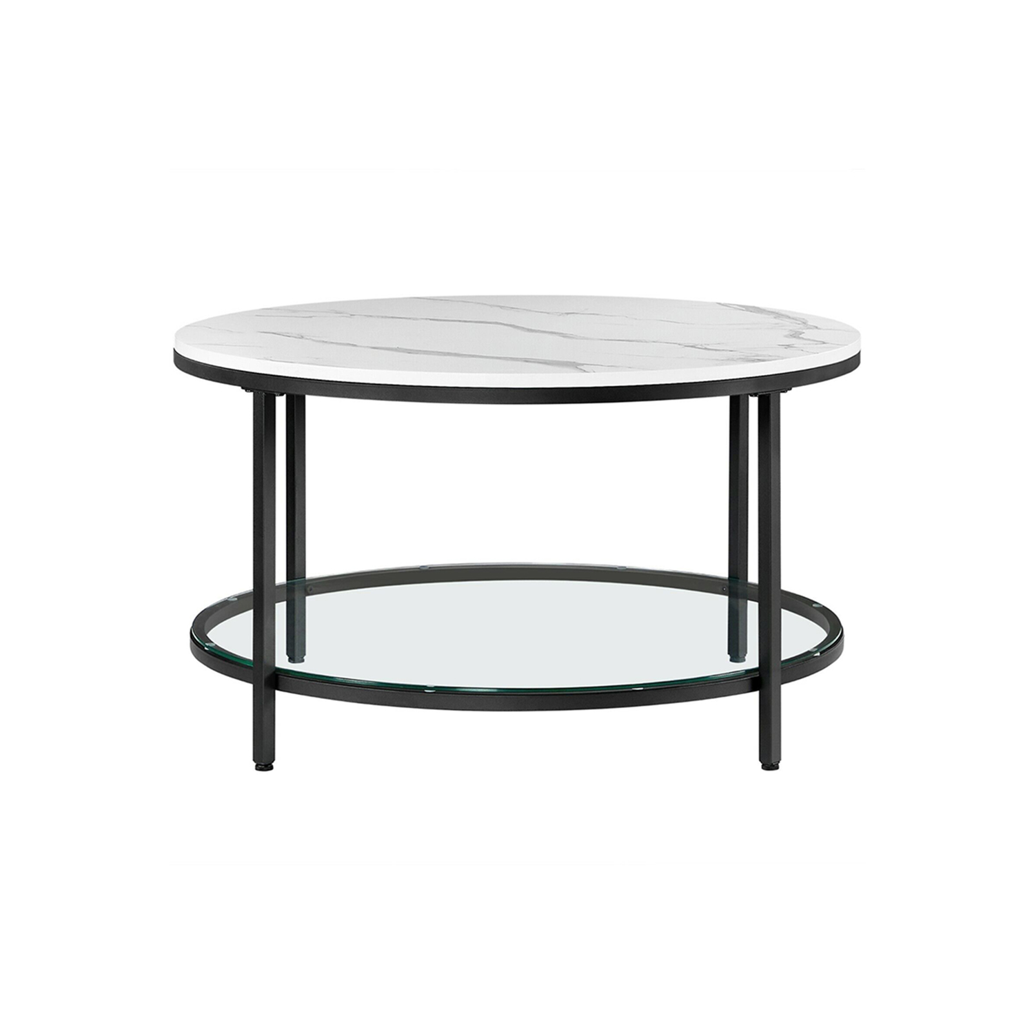 Diivanilaud elutuppa 2 riiuliga, klaasplaadiga, 80 x 44,5 cm, valge marmorimitatsioon