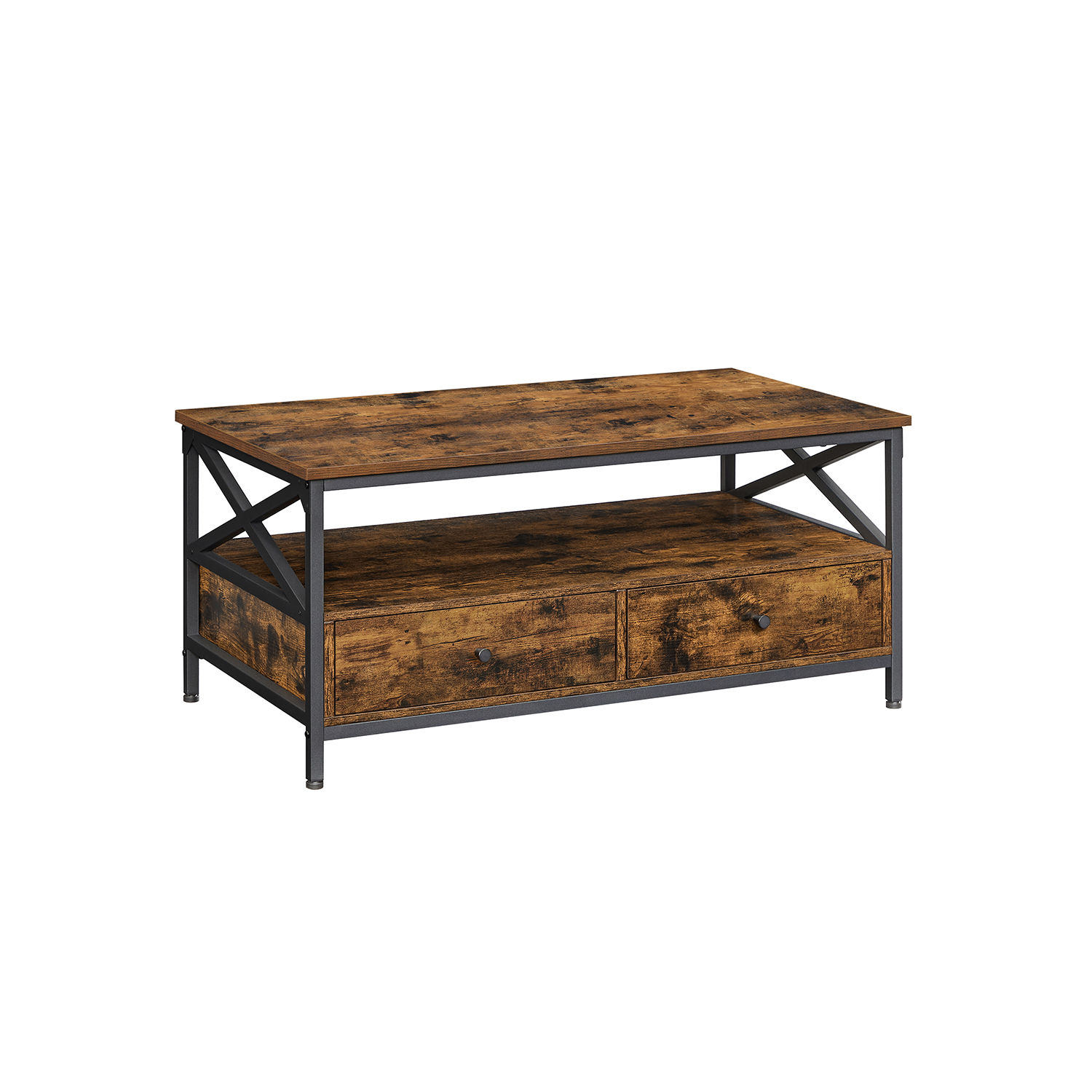 Diivanilaud sahtlitega, 100 x 55 x 45 cm, puitlaastplaat ja teras, pruun-must