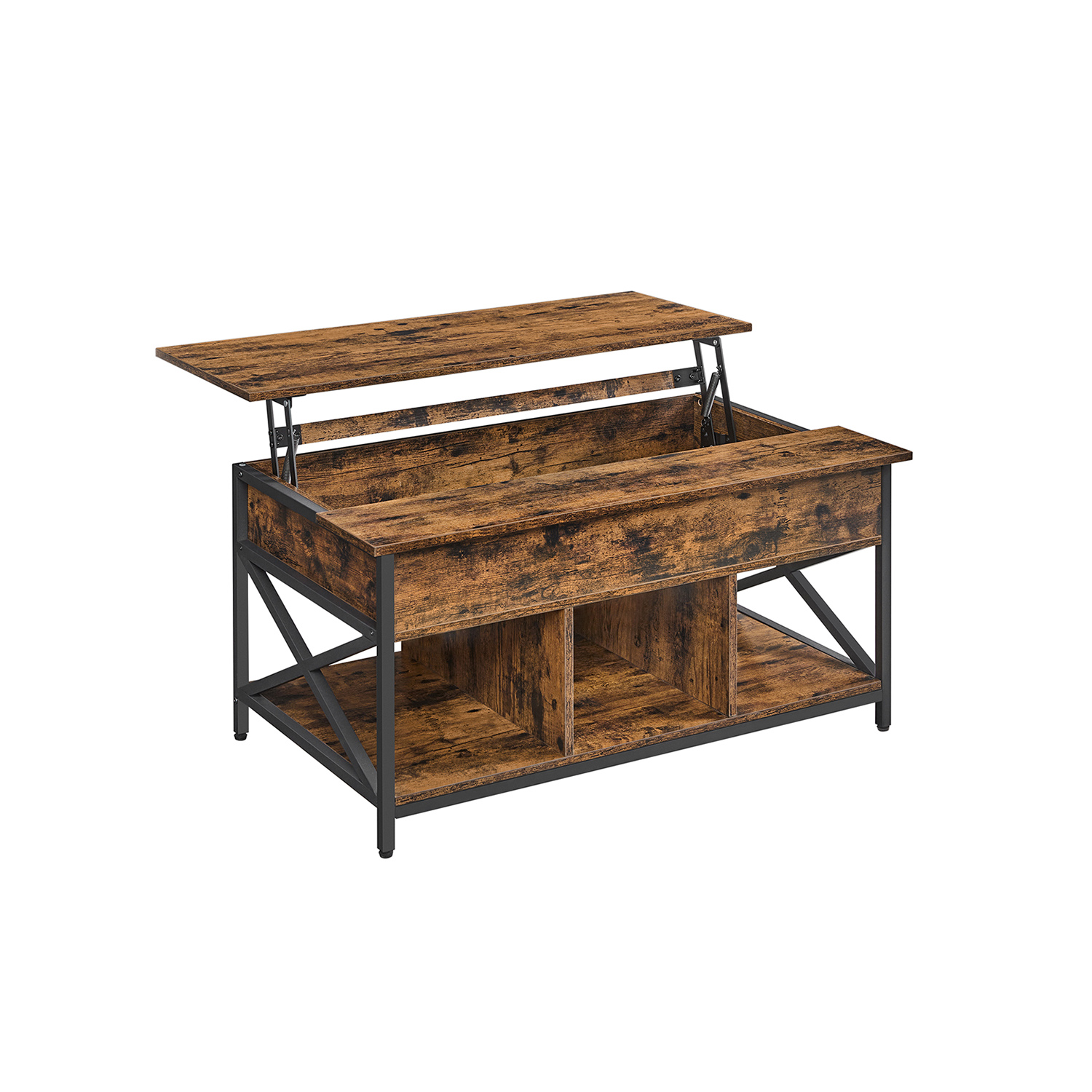 Tõstetava plaadiga kohvilaud, 60 x 100 x 48–62 cm, puitlaastplaat ja teras, pruun-must