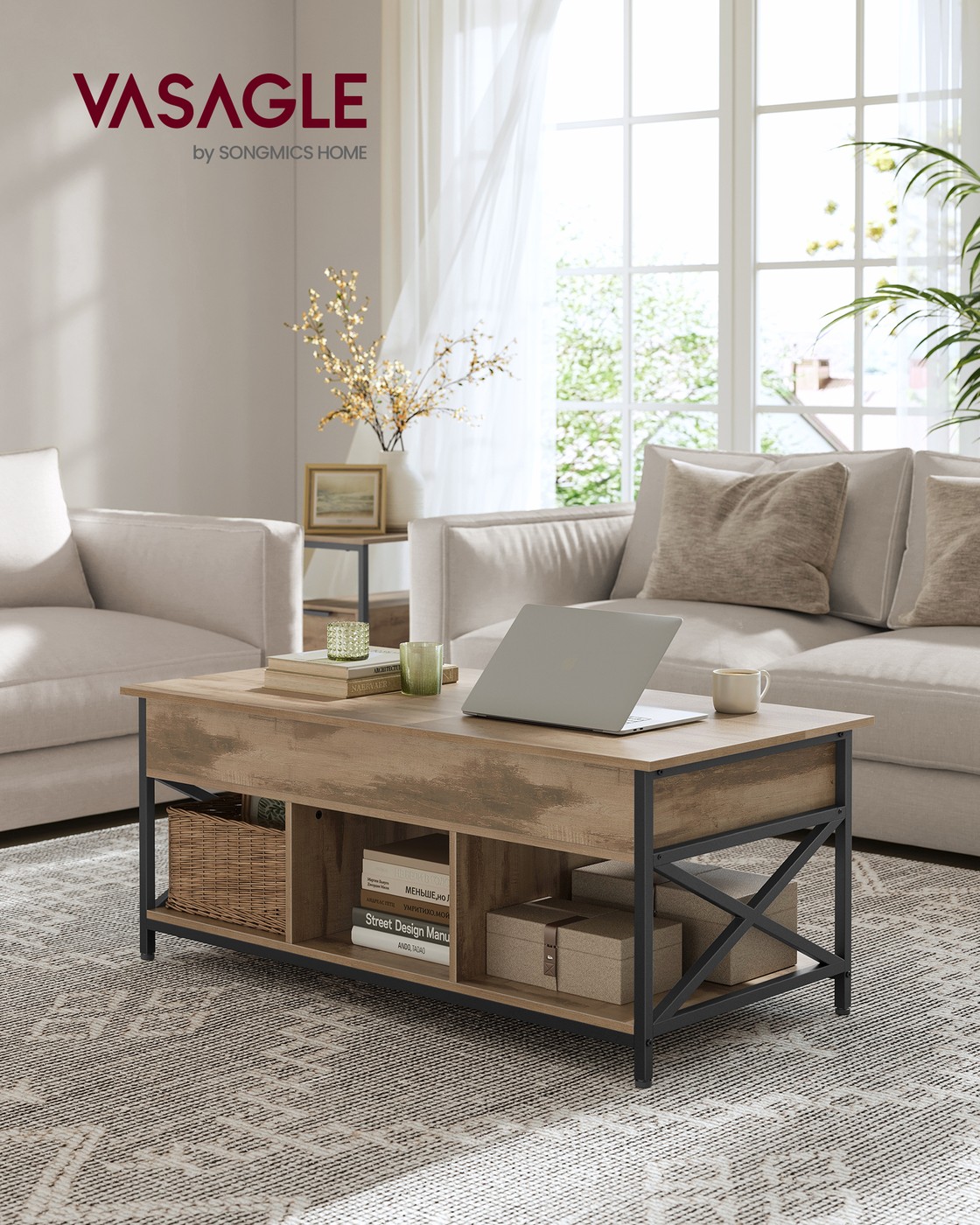 Kafijas galdiņš ar atvērtu un slēptu glabāšanas vietu, 60 x 120 x (48–62) cm, brūns-melns - Image 2