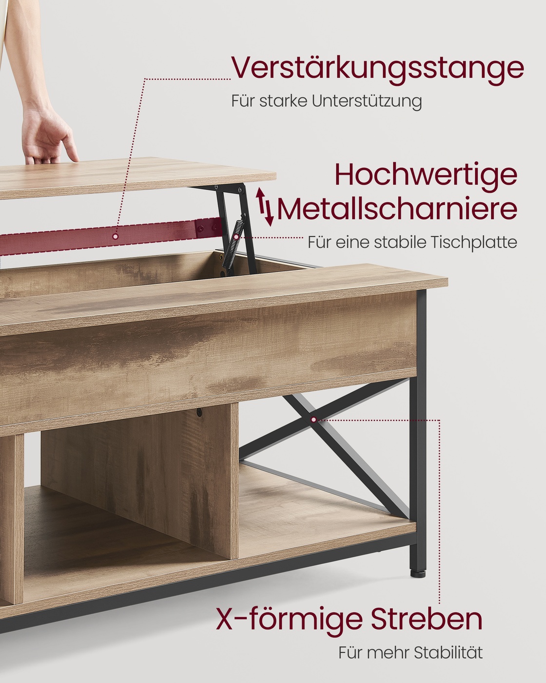 Kafijas galdiņš ar atvērtu un slēptu glabāšanas vietu, 60 x 120 x (48–62) cm, brūns-melns - Image 6