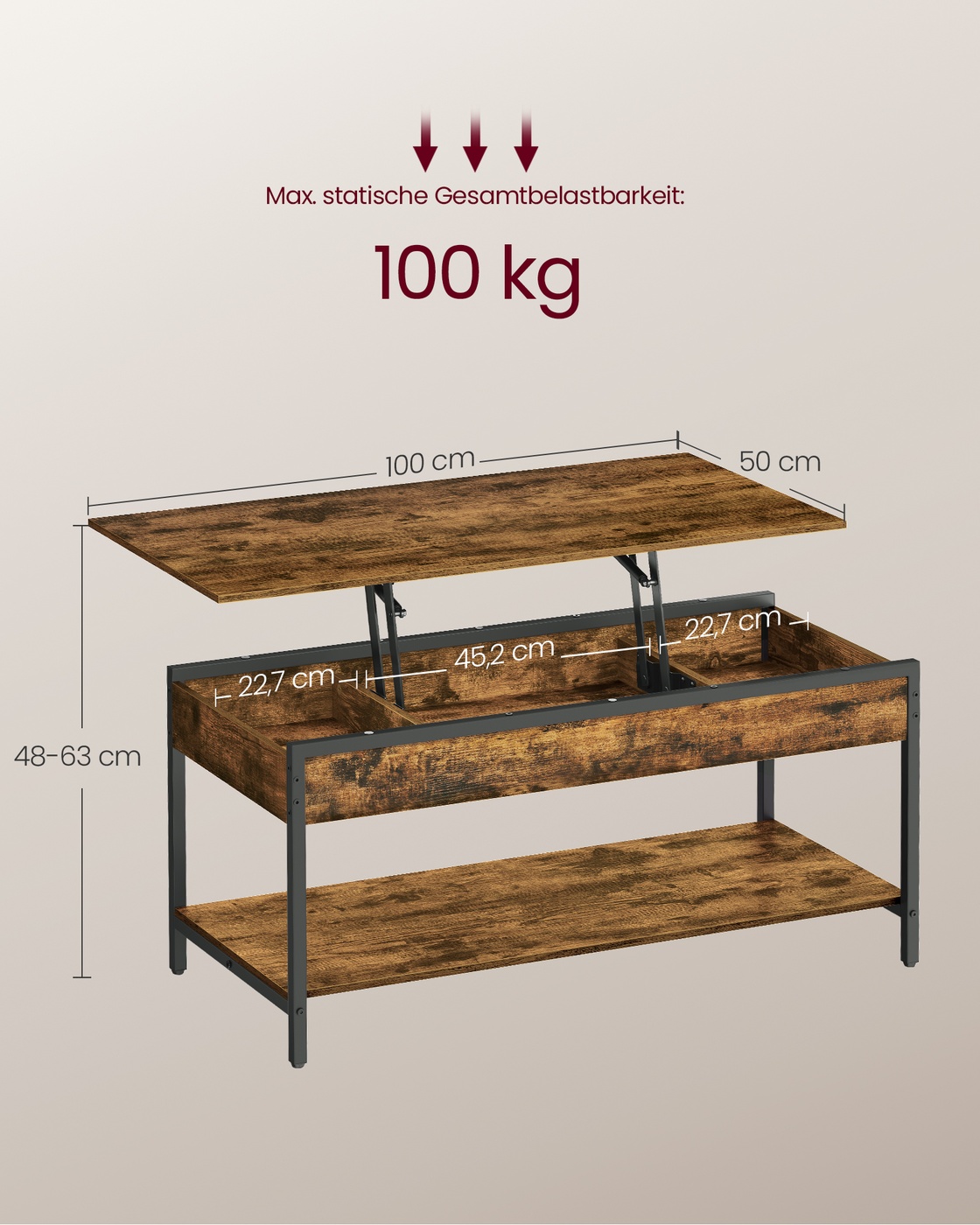 Pacelams kafijas galds ar plauktu, 50 x 100 cm, skaidu plātne un tērauds, brūns-melns - Image 6