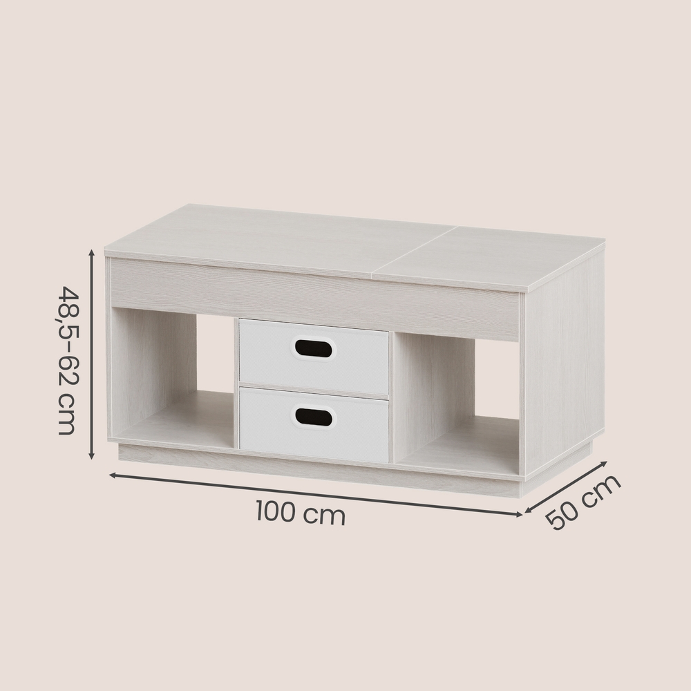 Sohvapöytä nostettavalla kannella, 100 x 50 x 48,5/62 cm, 2 laatikkoa, beige - Image 6