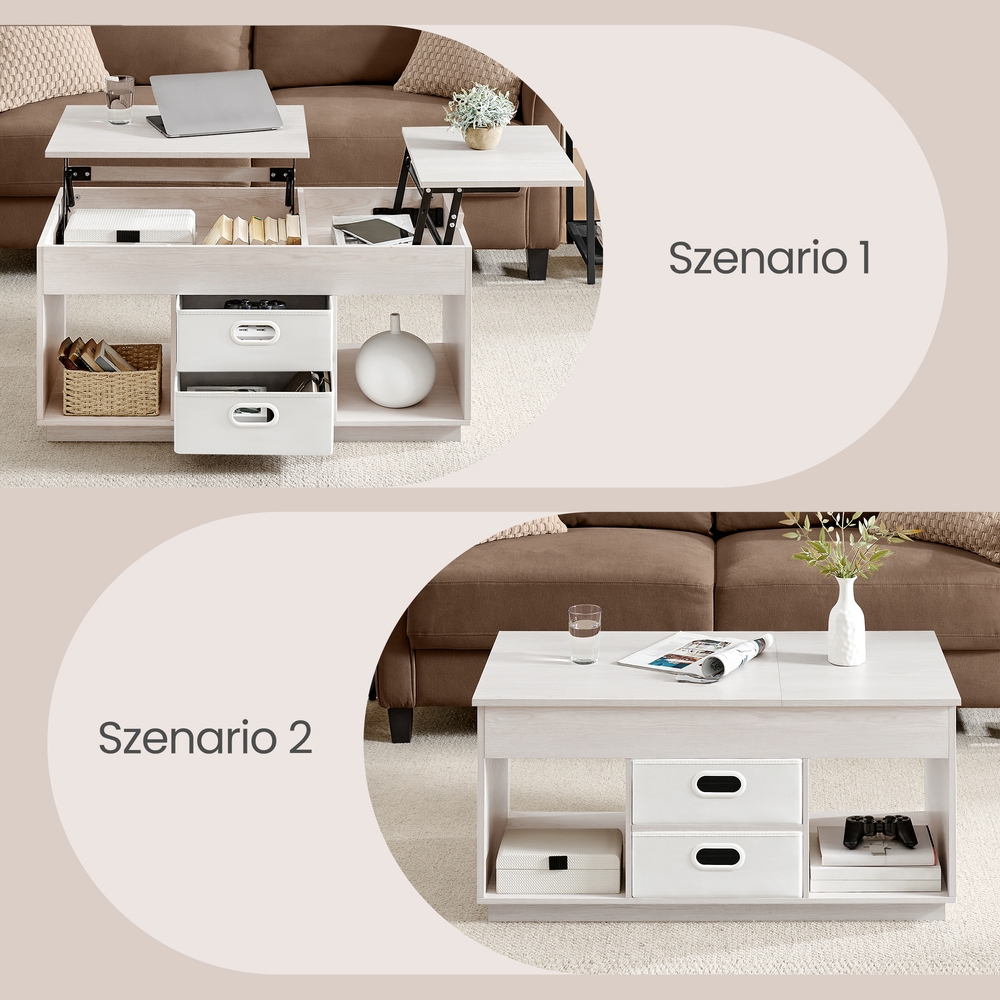 Sohvapöytä nostettavalla kannella, 100 x 50 x 48,5/62 cm, 2 laatikkoa, beige - Image 7