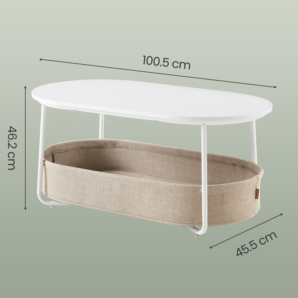 Kavos staliukas su medžiaginiu krepšiu, 100 x 45 x 45,7 cm, baltai rudas, plieninis rėmas - Image 4
