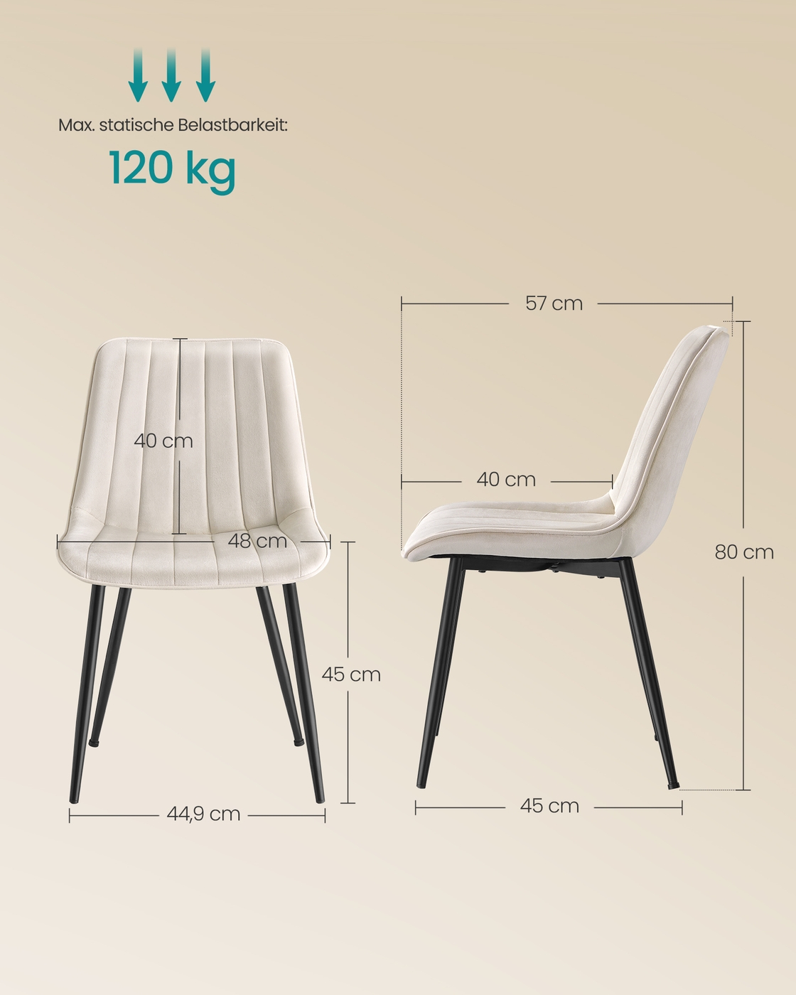 Valgomojo kėdžių komplektas, 2 vnt., plieninės kojos, 58 x 48,5 x 79,5 cm, kapučino smėlio ir juoda - Image 5