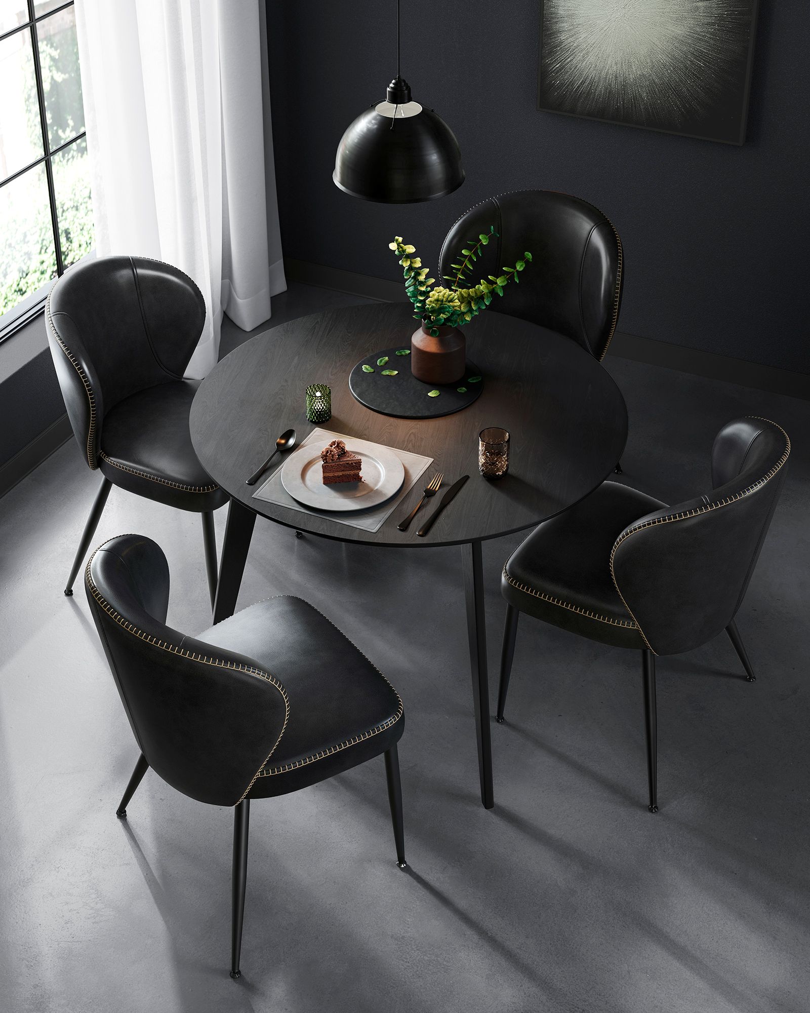 Ruokapöydän tuolit, 2 kpl, keinonahkaa, musteenväriset, Mid-Century-Modern-tyyli - Image 3