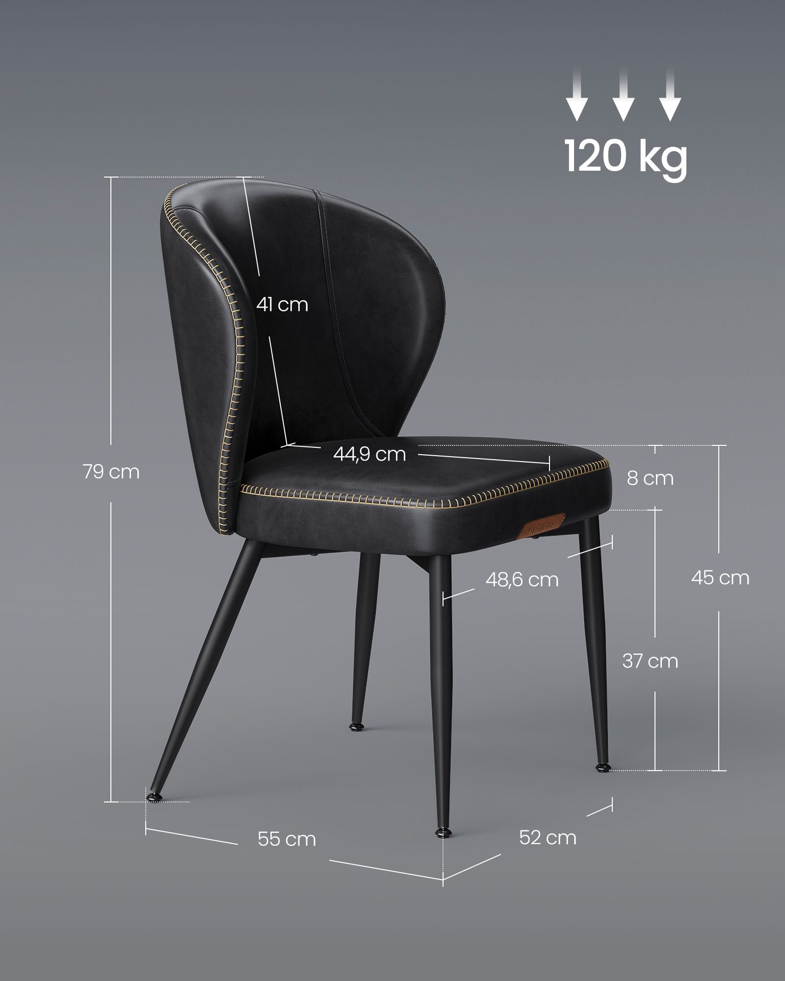 Ruokapöydän tuolit, 2 kpl, keinonahkaa, musteenväriset, Mid-Century-Modern-tyyli - Image 7