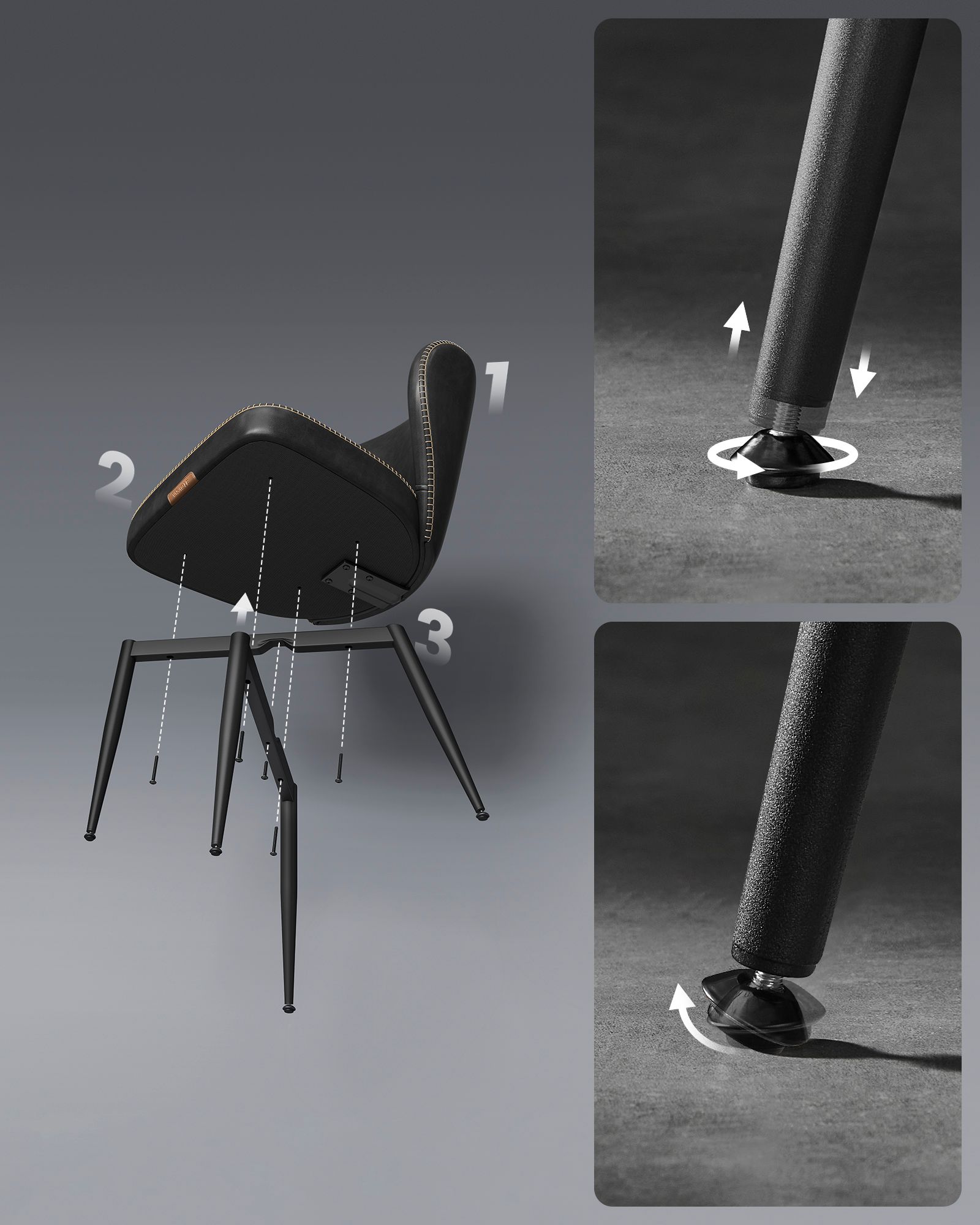 Ruokapöydän tuolit, 2 kpl, keinonahkaa, musteenväriset, Mid-Century-Modern-tyyli - Image 8