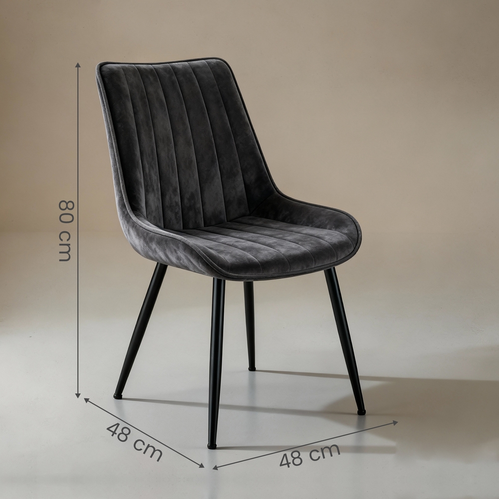 Ruokatuolit, 2 kpl, harmaa-musta, teräsjalat, 57 x 48 x 80 cm - Image 2