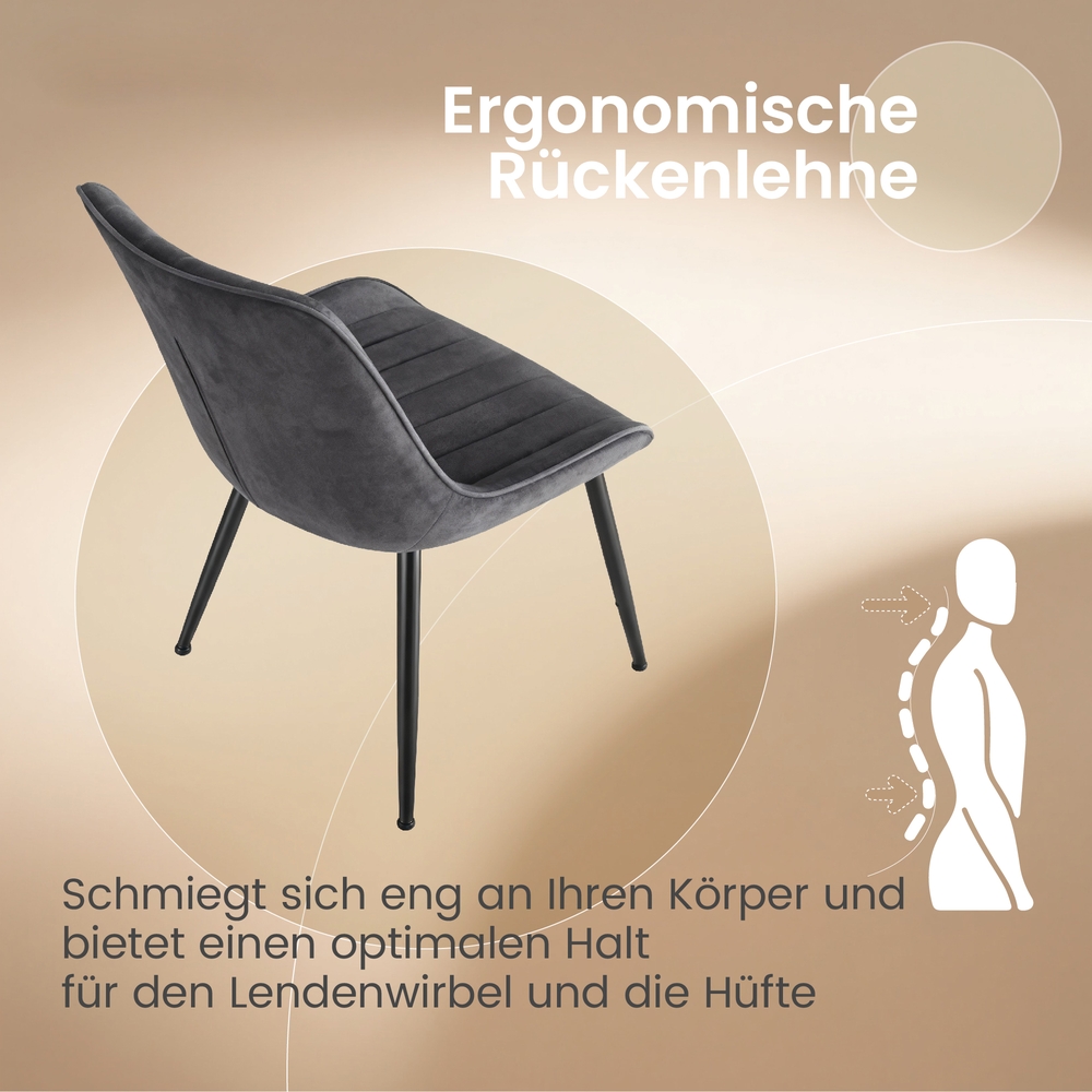 Ruokatuolit, 2 kpl, harmaa-musta, teräsjalat, 57 x 48 x 80 cm - Image 7