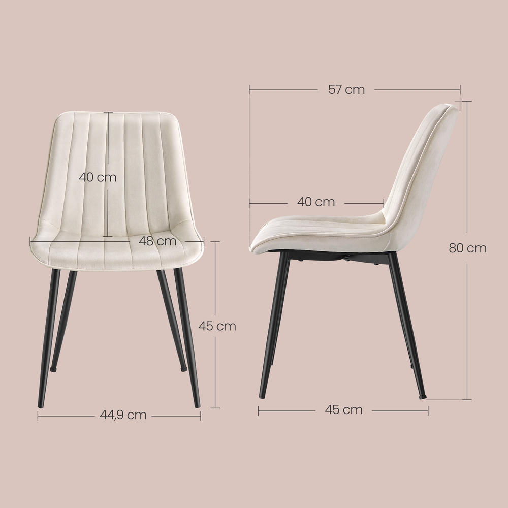 Ruokapöydän tuolit, 2 kpl, teräsjaloilla, 57 x 48 x 80 cm, beige-musta - Image 3