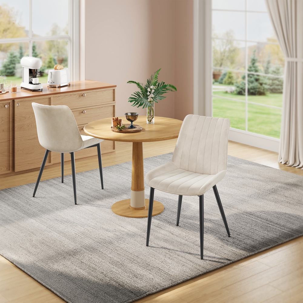 Ruokapöydän tuolit, 2 kpl, teräsjaloilla, 57 x 48 x 80 cm, beige-musta - Image 4
