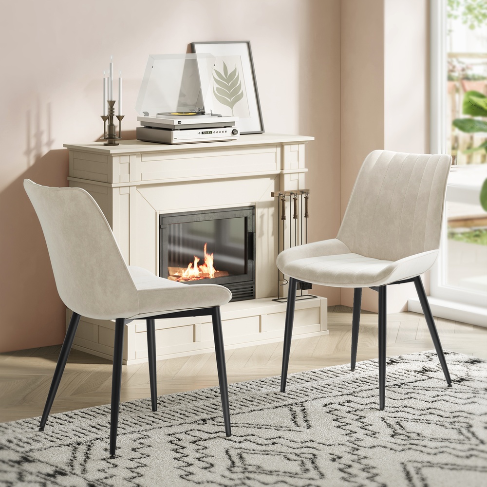 Ruokapöydän tuolit, 2 kpl, teräsjaloilla, 57 x 48 x 80 cm, beige-musta - Image 5