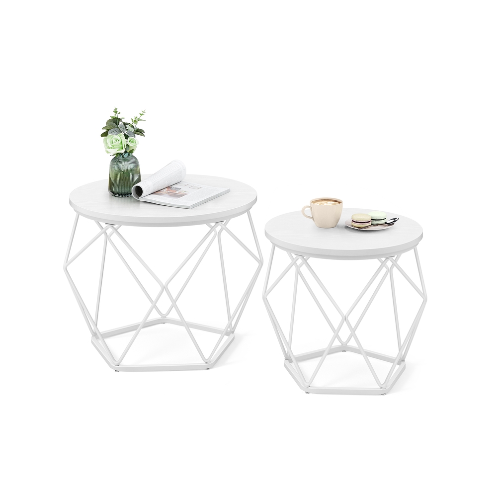 Ümarad diivanilauad, 2 tk komplekt, eemaldatavad lauaplaadid, valge, Ø50/40 cm