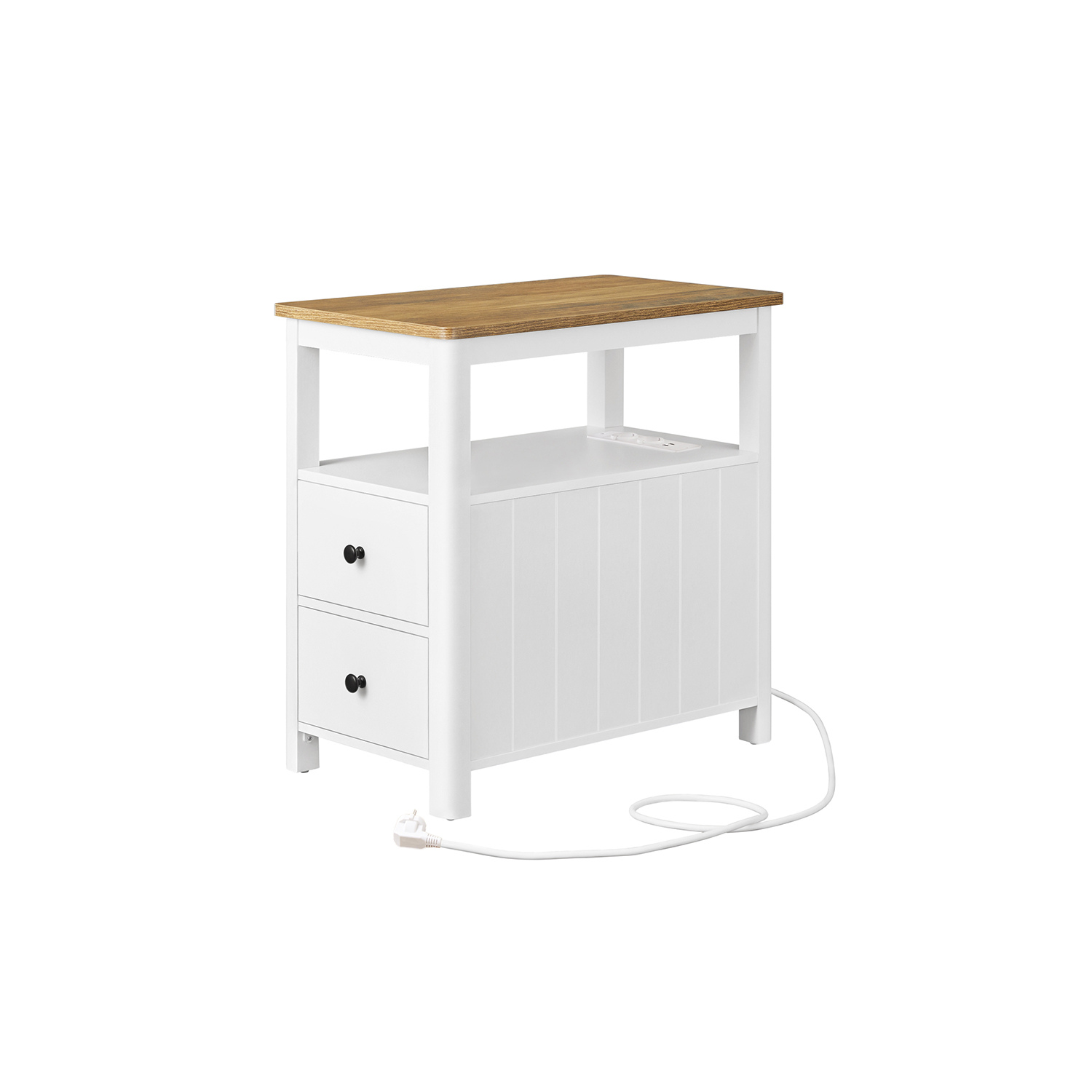 Kitsas abilaud pähklipruuni-valge viimistlusega, 60 x 35 x 60 cm, 2 sahtliga