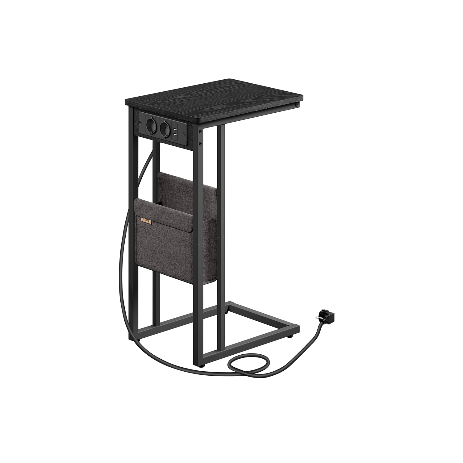 C-kujuline abilaud, must, 30 x 40 x 62 cm, 2 AC-pistikupesa ja 2 USB-pordiga