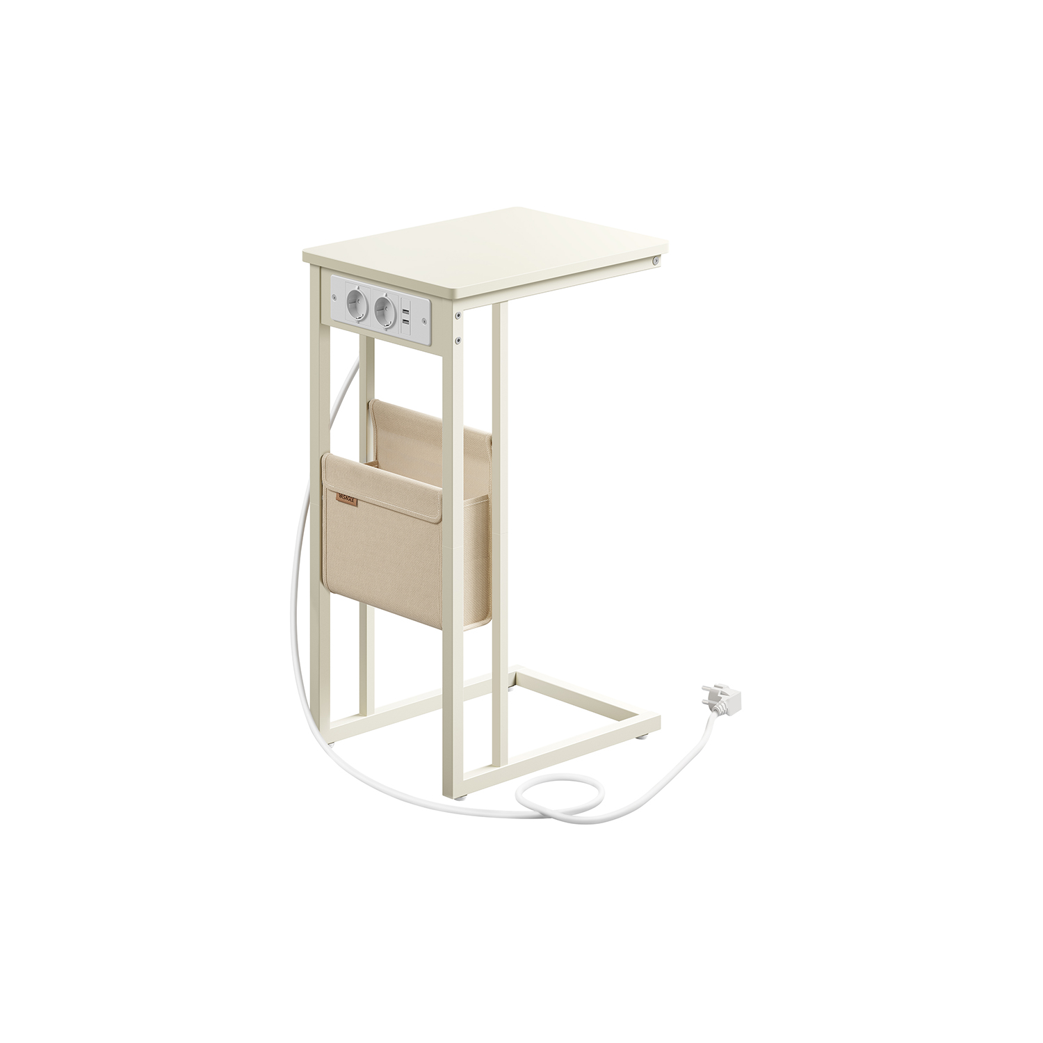 C-kujuline abilaud kreemvalge, 2 AC-pistikupesa ja 2 USB, 30 x 40 x 62 cm
