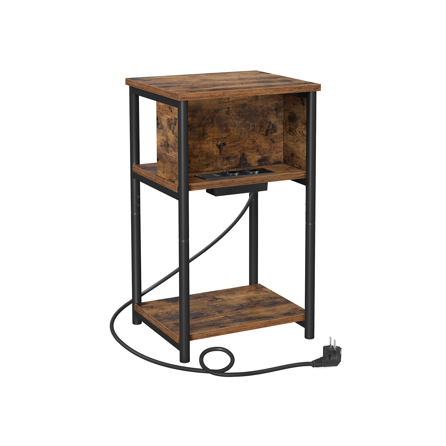 Öökapp pistikupesaga, kitsas, 2 AC- ja 2 USB-ühendust, 30 x 34 x 58 cm, pruun-must
