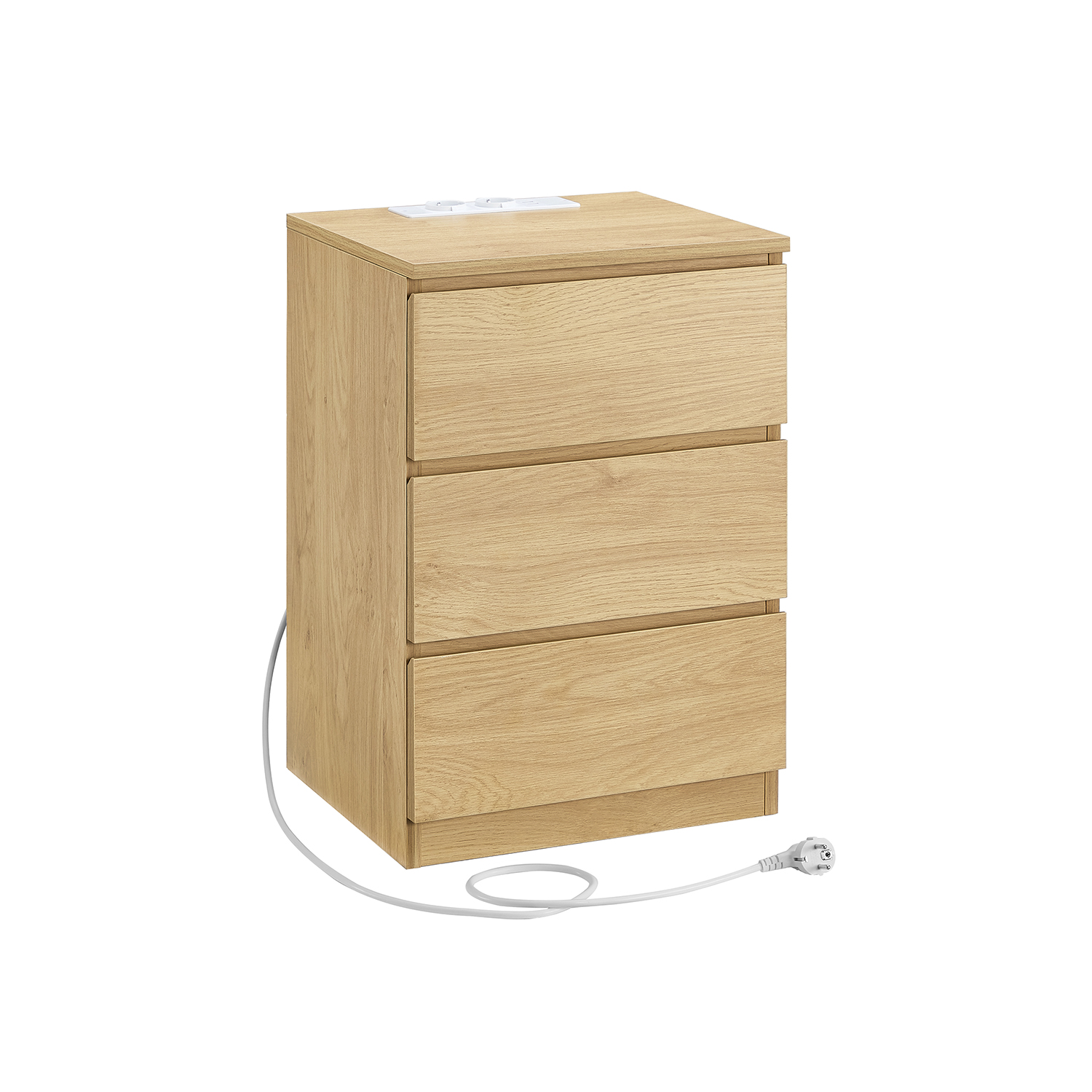Öökapp 3 sahtliga, 35 x 40 x 59 cm, 2 AC-pistikupesa ja 2 USB-porti, modernne