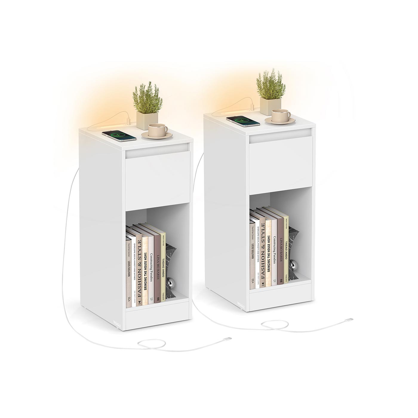 Öökapp LED-valgustuse, USB-A ja USB-C pesade ning sahtliga, 30 x 25 x 59,5 cm
