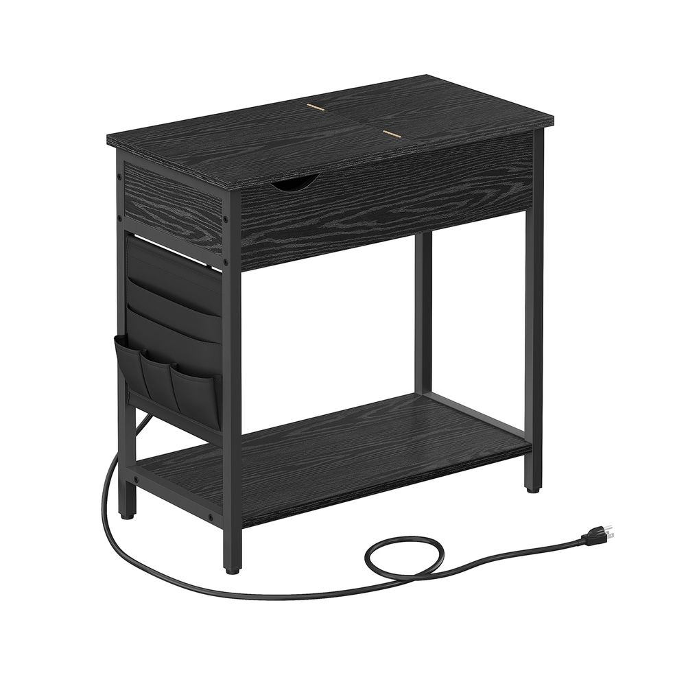Sivupöytä pistorasioilla ja USB-liitännöillä, 60 x 31,5 x 60 cm, musta