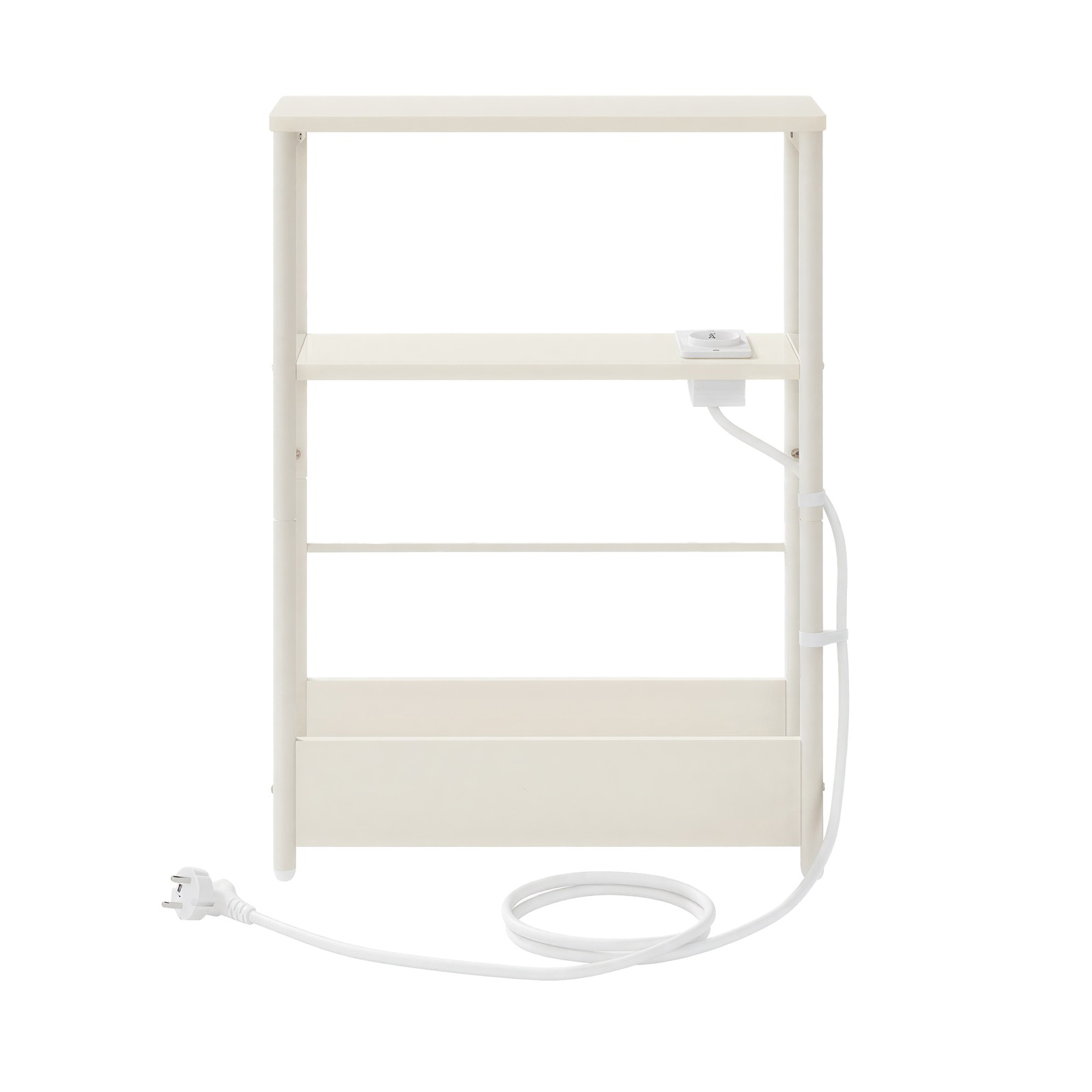 Kapea sivupöytä 3 hyllyllä ja lehtitelineellä, kermanvalkoinen, 18 x 45 x 58 cm