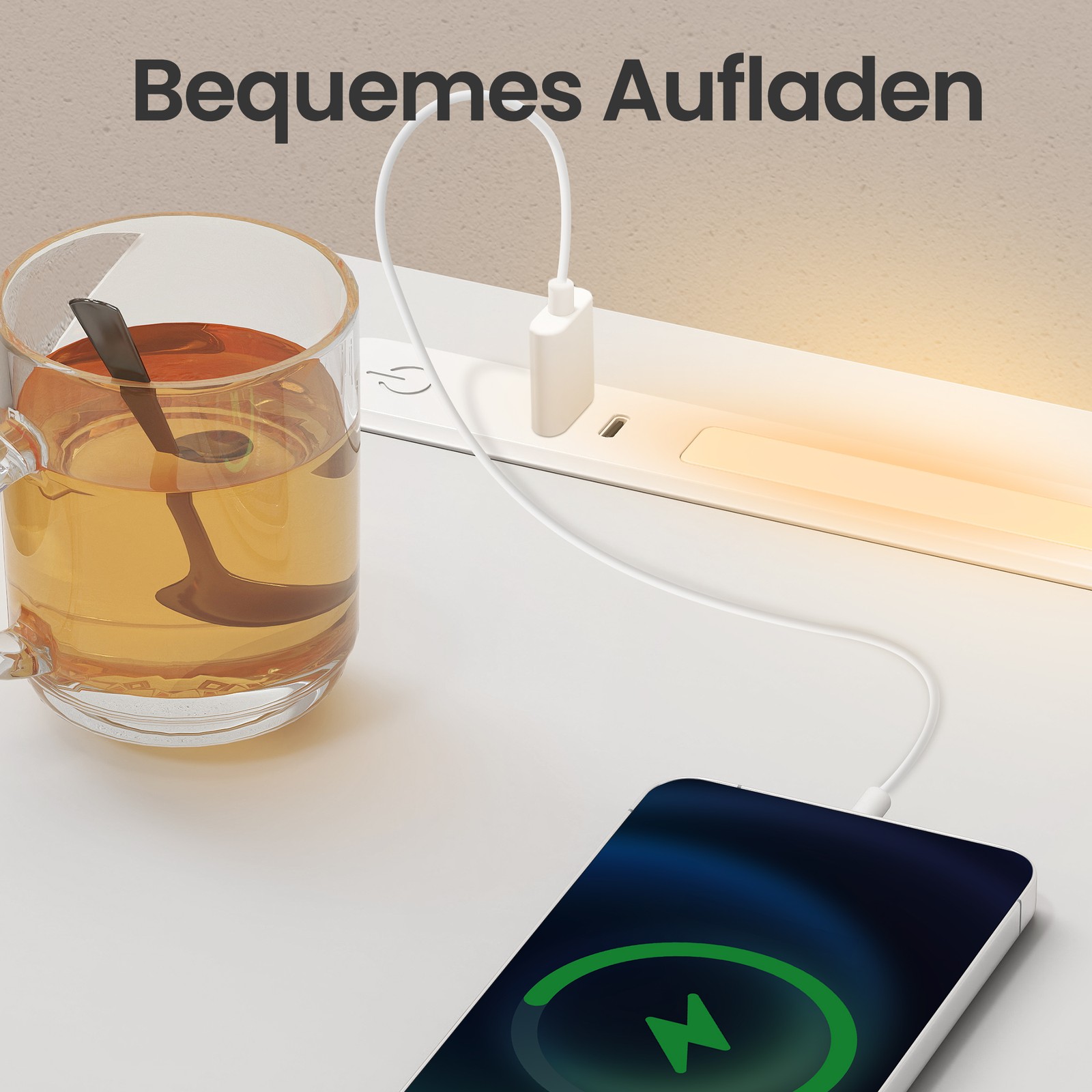 Siauras naktinis staliukas su LED apšvietimu, stalčiumi ir USB jungtimis, 30 x 25 x 59,5 cm - Image 6