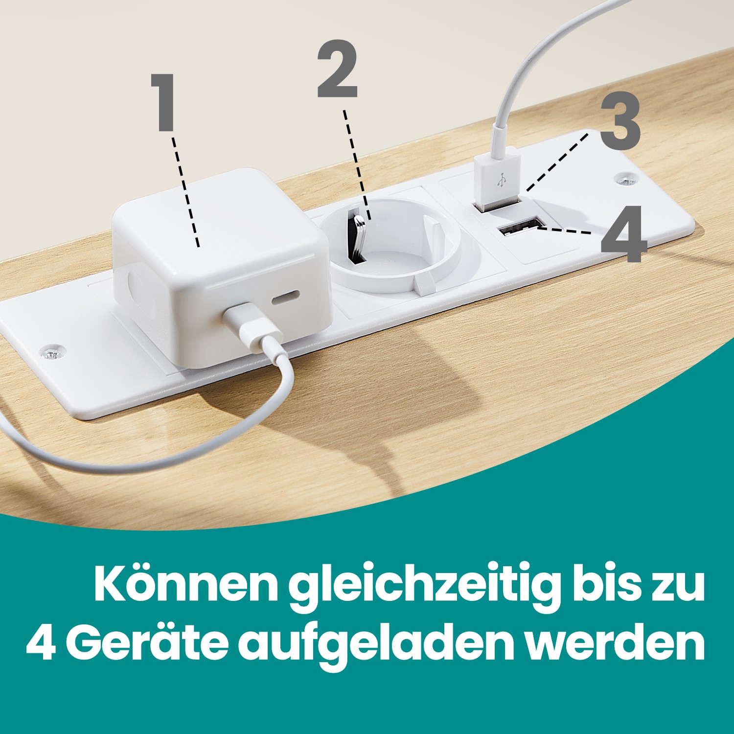 Moderni yöpöytä 3 laatikolla, 35 x 40 x 59 cm, pistorasioilla ja USB-A-porteilla - Image 3