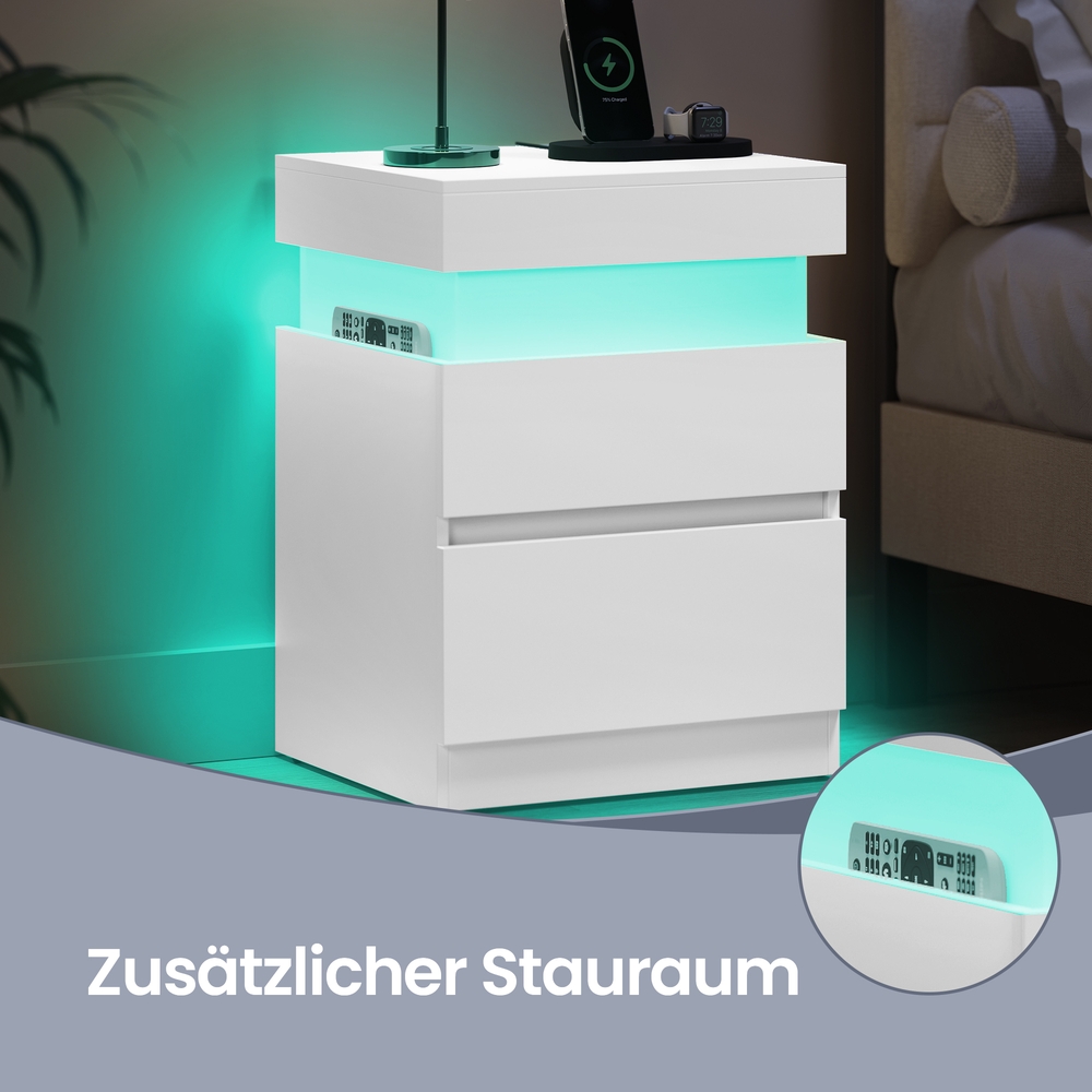 Naktinis staliukas su įkrovimo stotele ir LED apšvietimu, baltas, 35 x 40 x 55 cm - Image 4