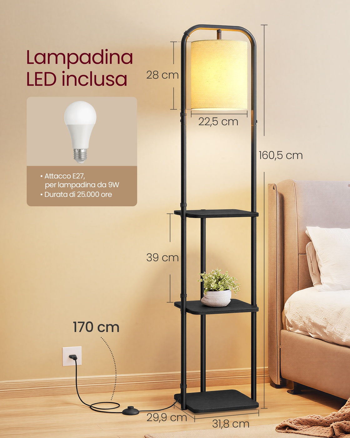 Lattiavalaisin 3 hyllyllä, musta, 29,9 x 31,8 x 160,5 cm - Image 5