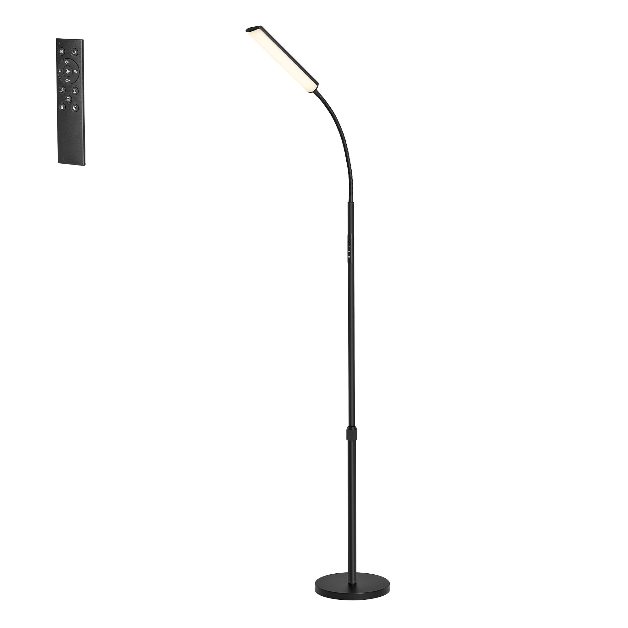 Põrandalamp 15 W, reguleeritava kõrgusega 141–175 cm, mattmust