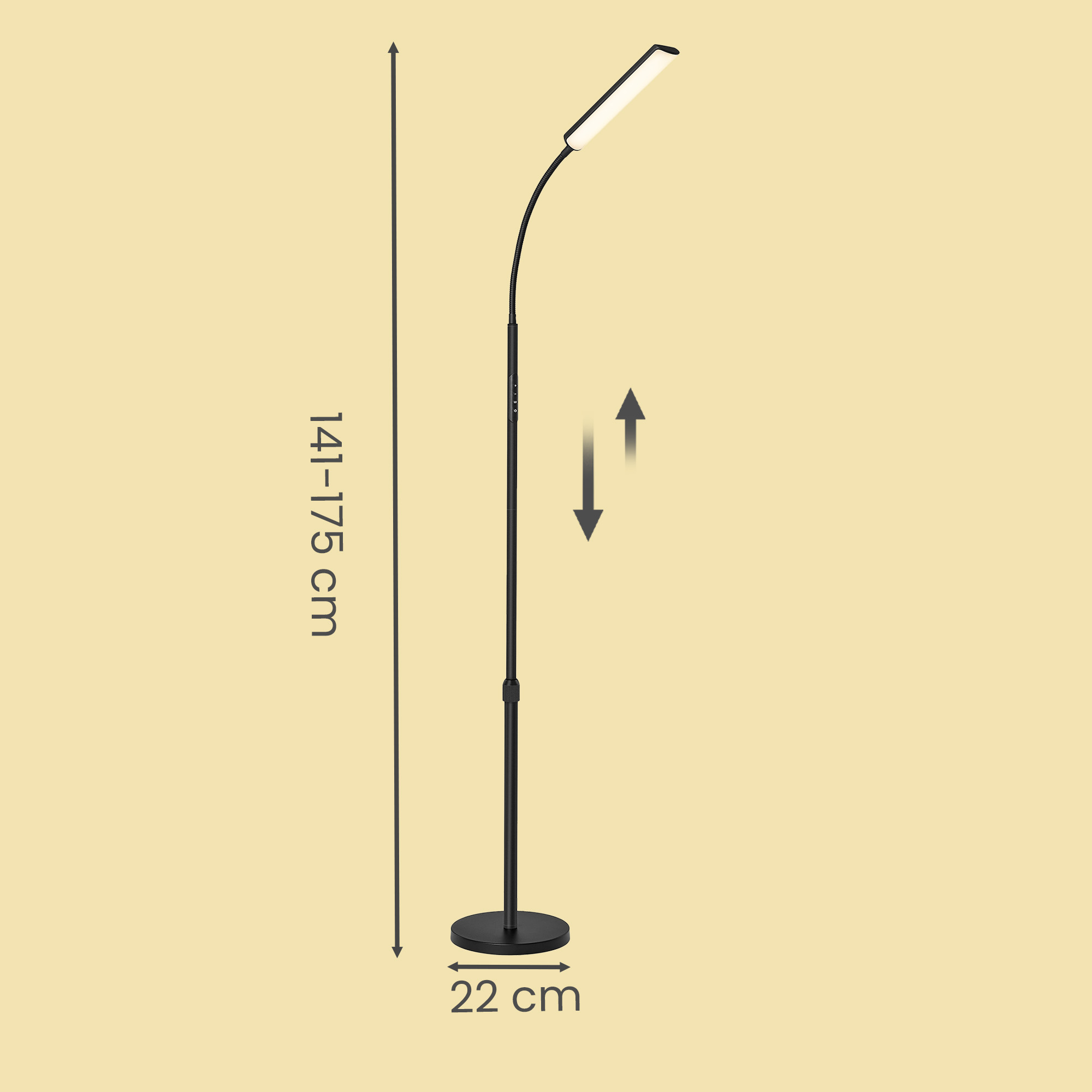 Pastatomas šviestuvas 15 W, reguliuojamas aukštis 141–175 cm, matinis juodas - Image 3
