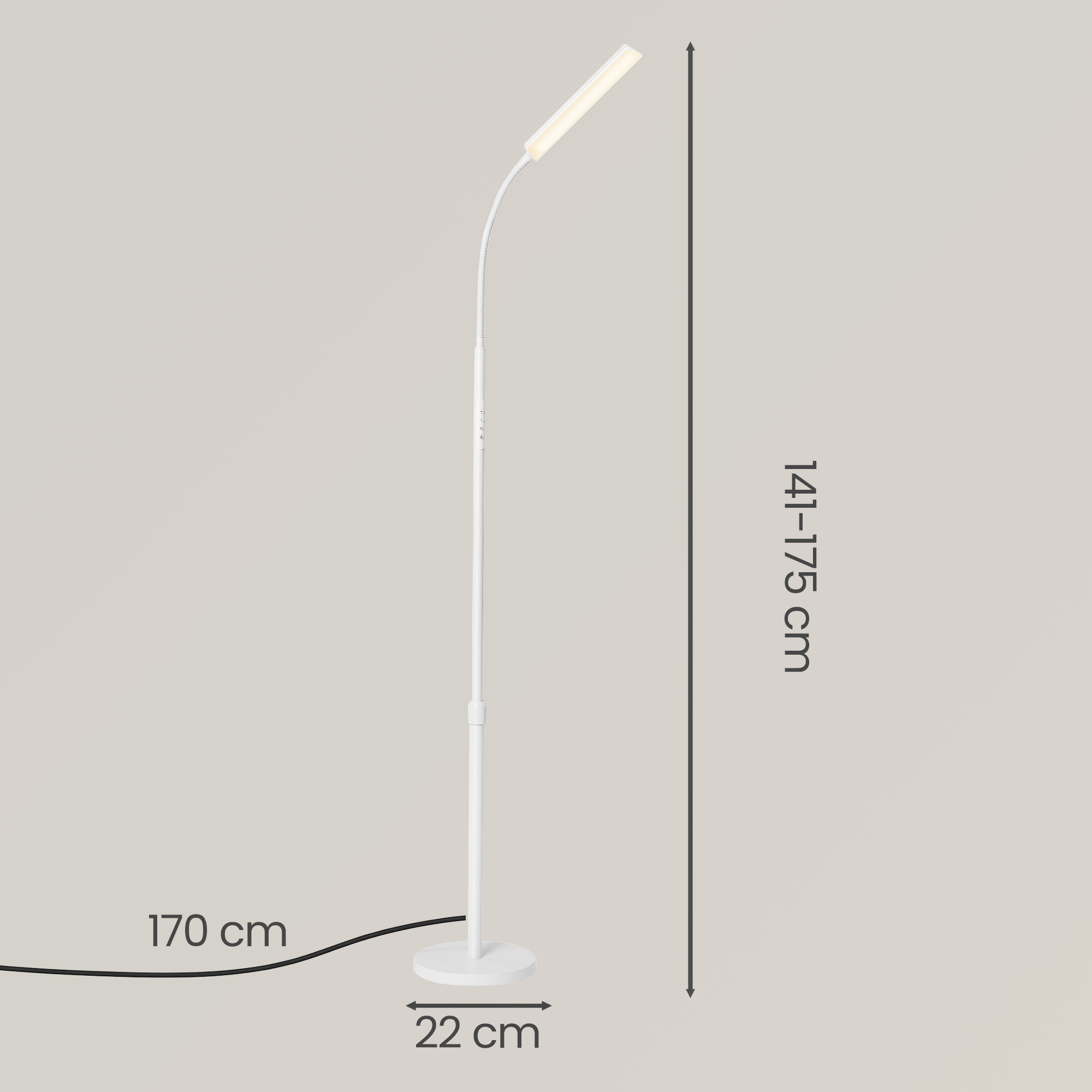 Põrandalamp, reguleeritav kõrgus 141–175 cm, 15 W, valge - Image 3